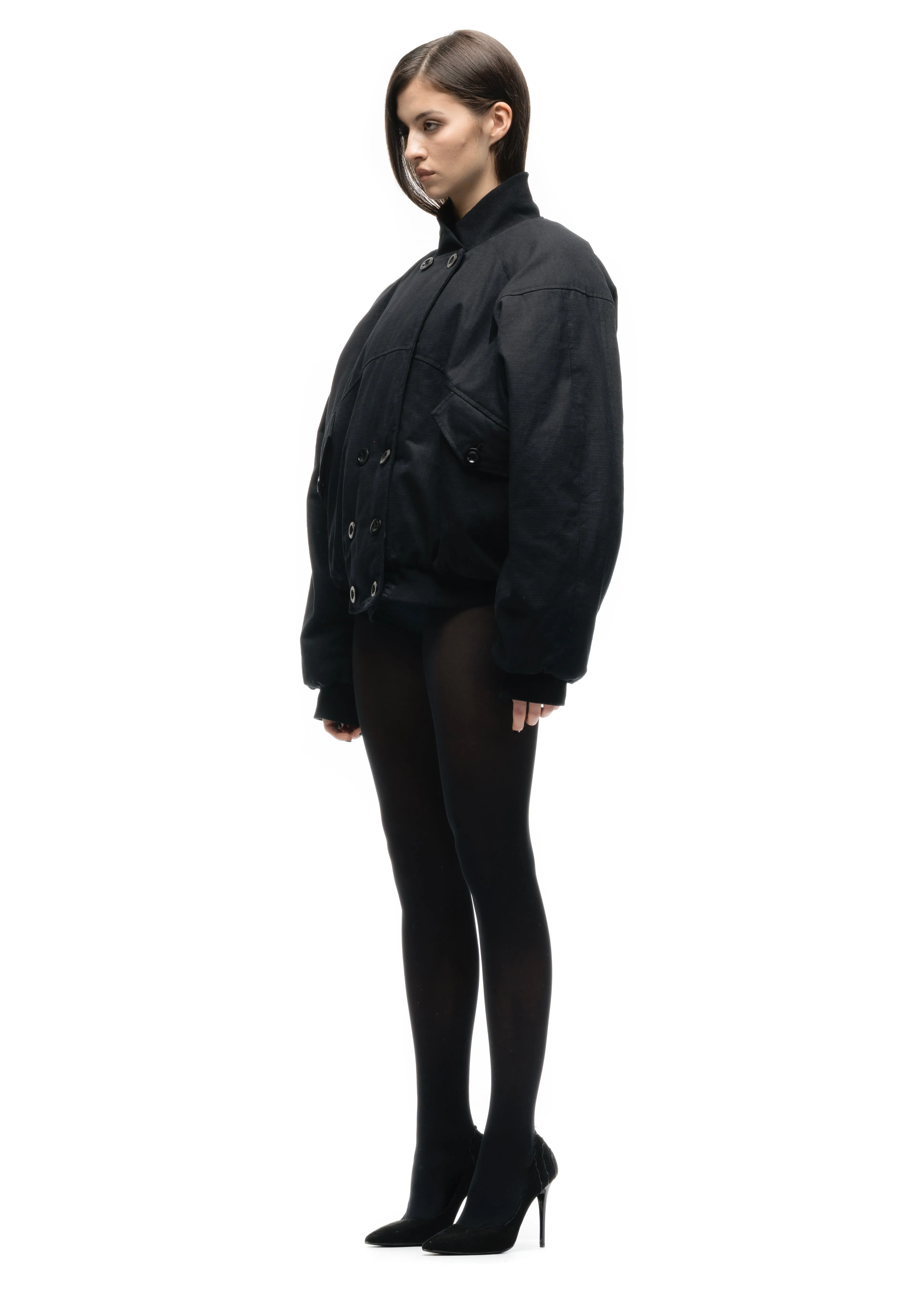 DOUBLE BUTTON BOMBER JACKET STRUCTURED BLACK FEMALE sold by NO/FAITH STUDIOS product image thumbnail 4