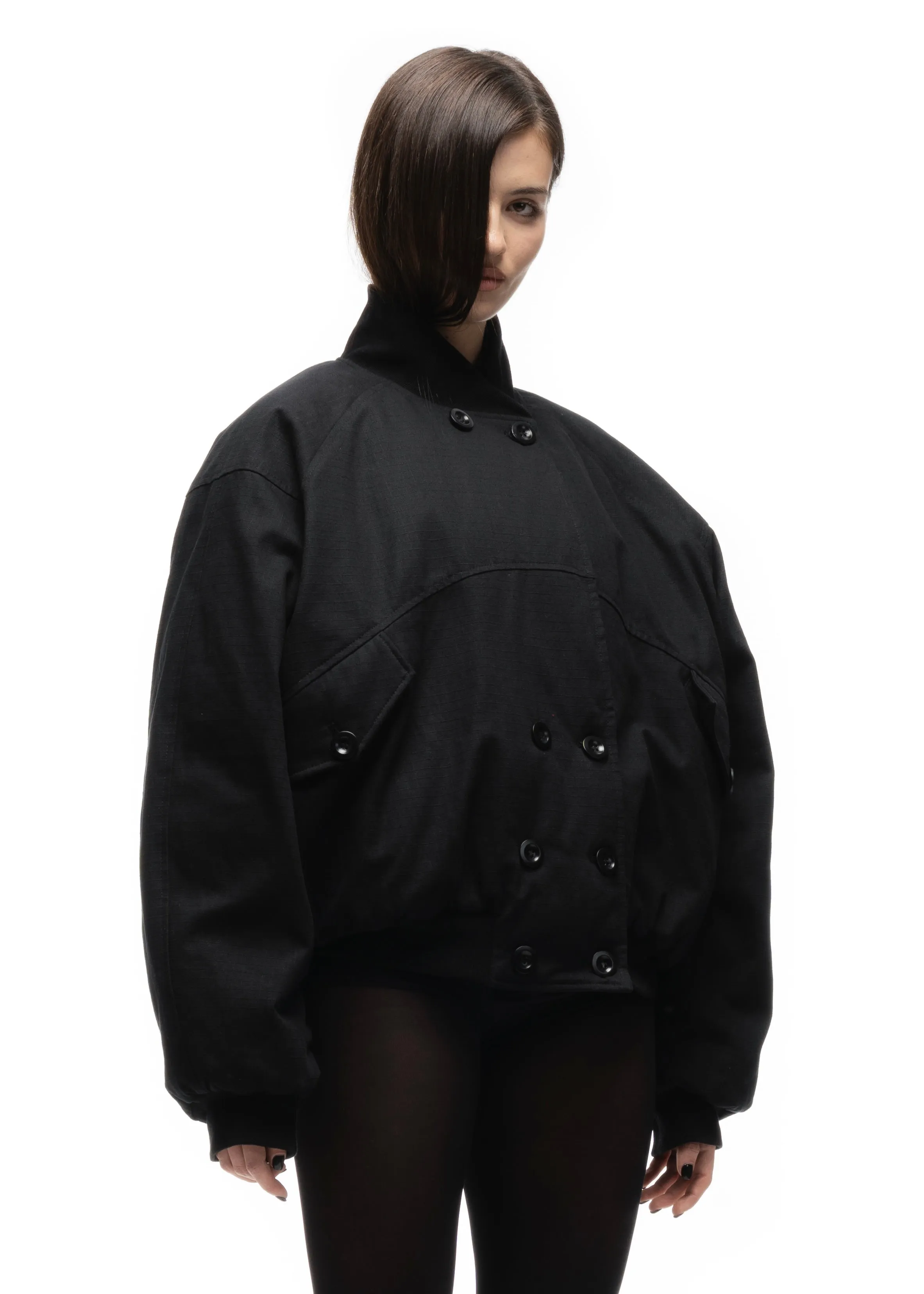 DOUBLE BUTTON BOMBER JACKET STRUCTURED BLACK FEMALE sold by NO/FAITH STUDIOS product image thumbnail 3