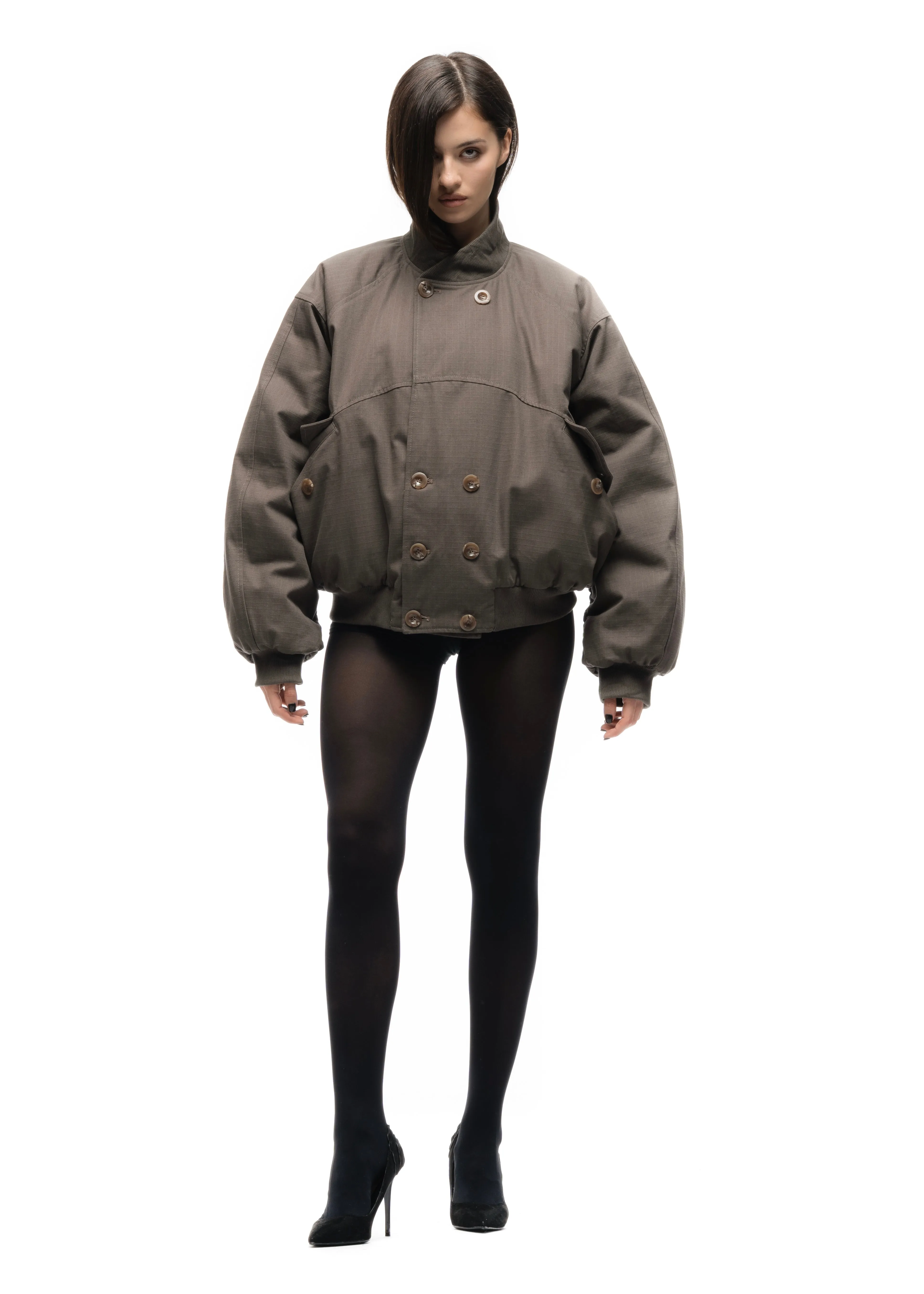 DOUBLE BUTTON BOMBER JACKET STRUCTURED STONE FEMALE sold by NO/FAITH STUDIOS product image thumbnail 5