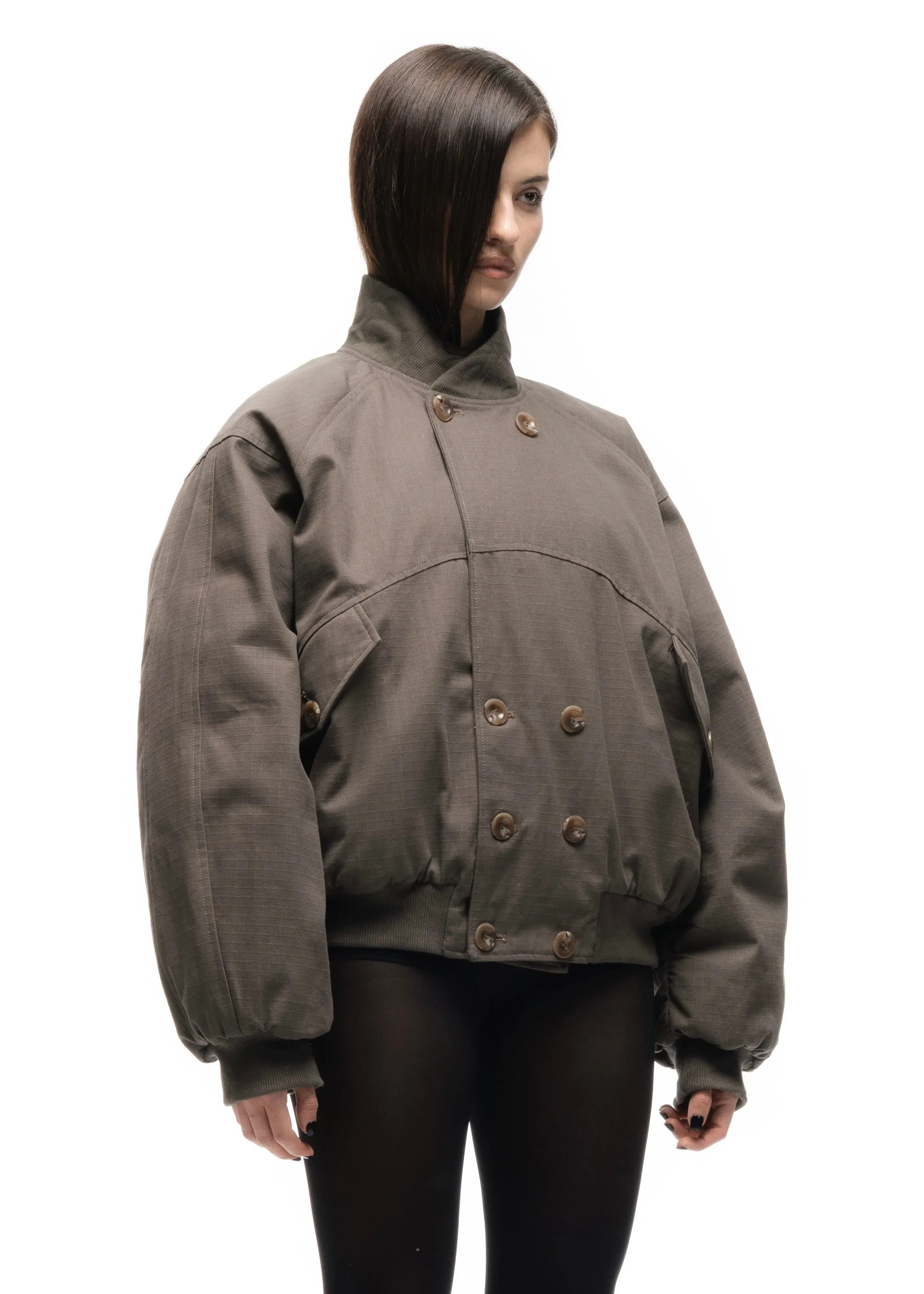 DOUBLE BUTTON BOMBER JACKET STRUCTURED STONE FEMALE sold by NO/FAITH STUDIOS product image thumbnail 2