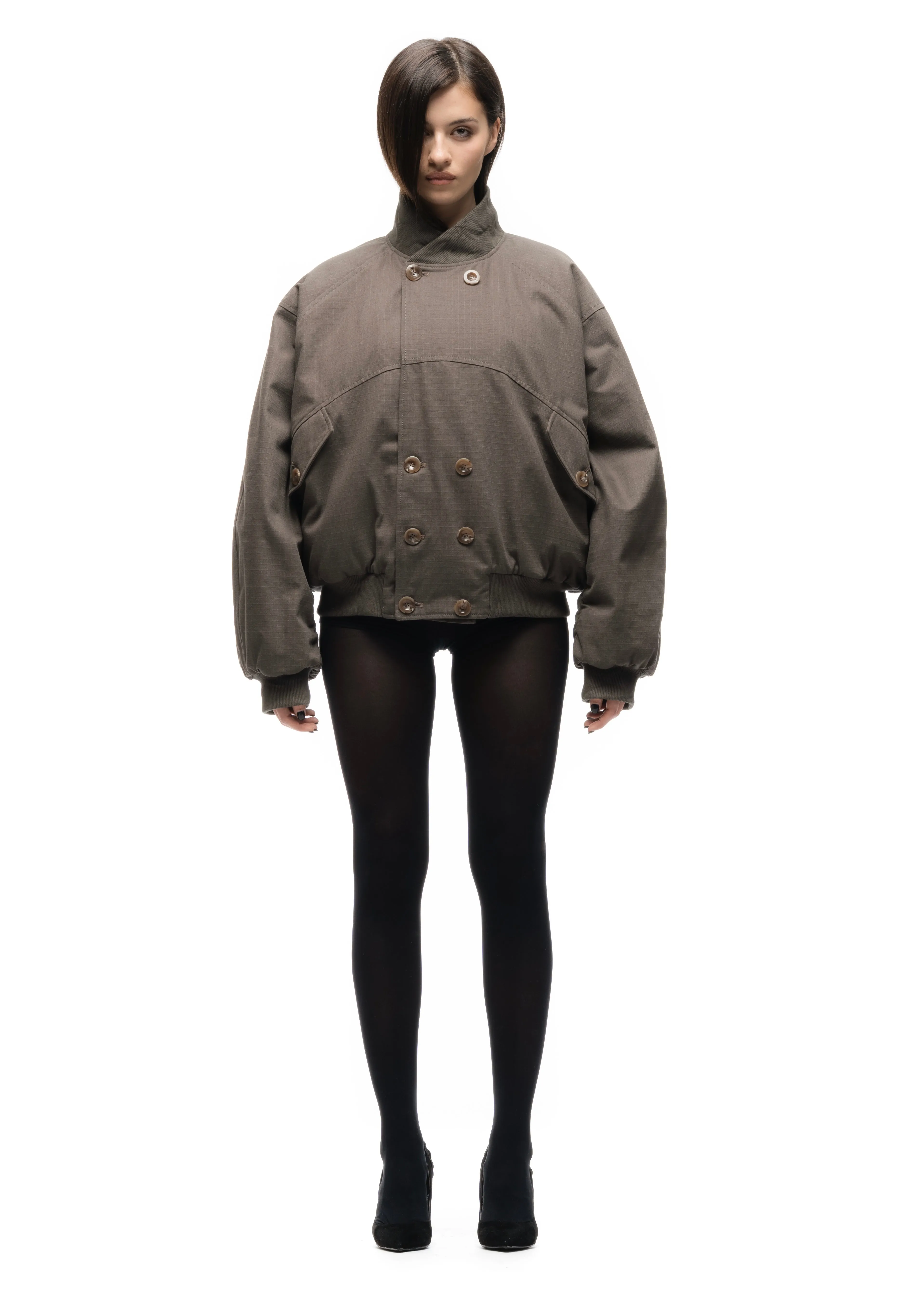 DOUBLE BUTTON BOMBER JACKET STRUCTURED STONE FEMALE sold by NO/FAITH STUDIOS product image thumbnail 3