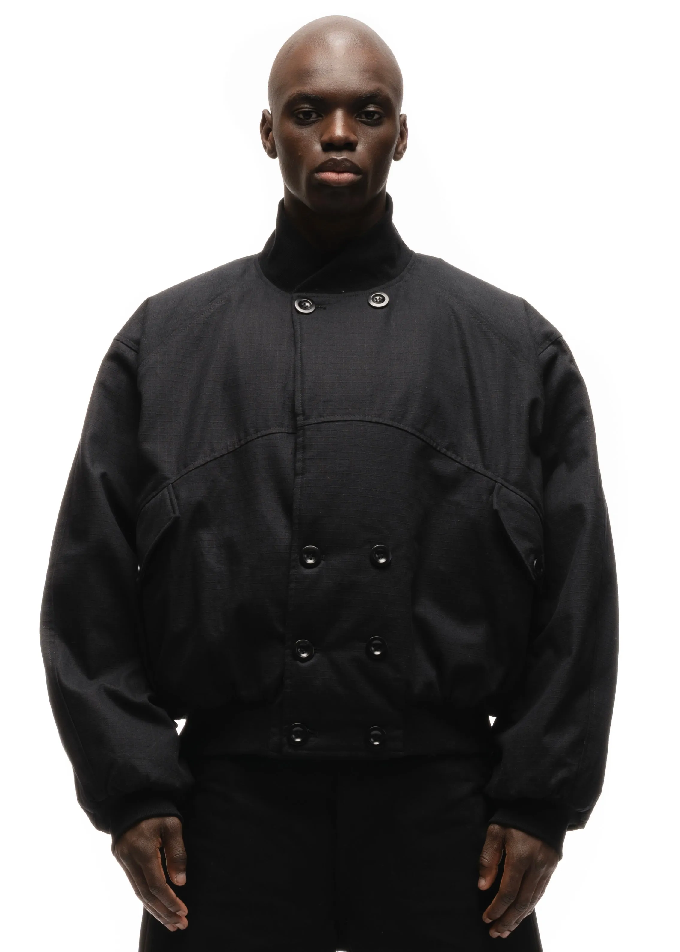 DOUBLE BUTTON BOMBER JACKET STRUCTURED BLACK sold by NO/FAITH STUDIOS product image thumbnail 5