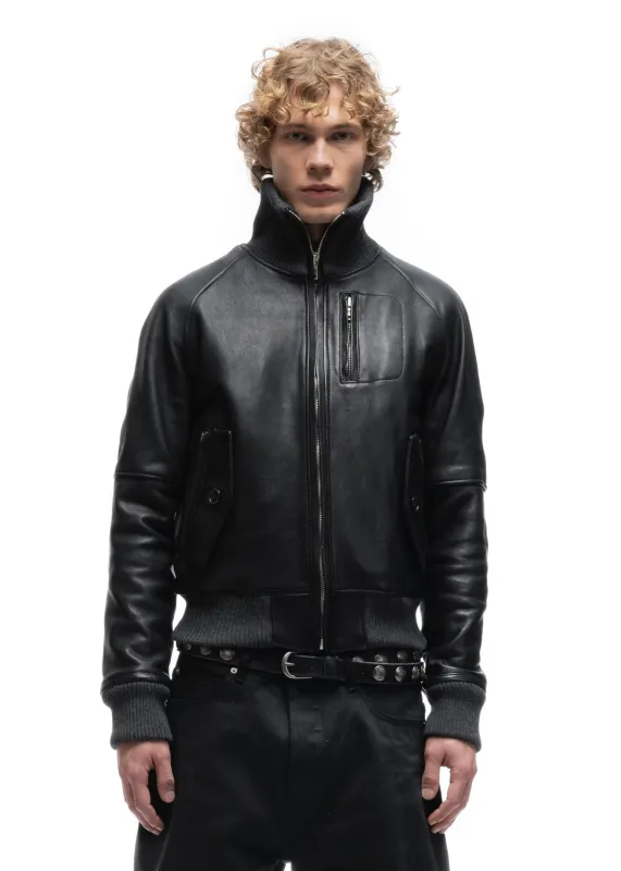 BIKER HIGH COLLAR ZIP LEATHER JACKET sold by NO/FAITH STUDIOS