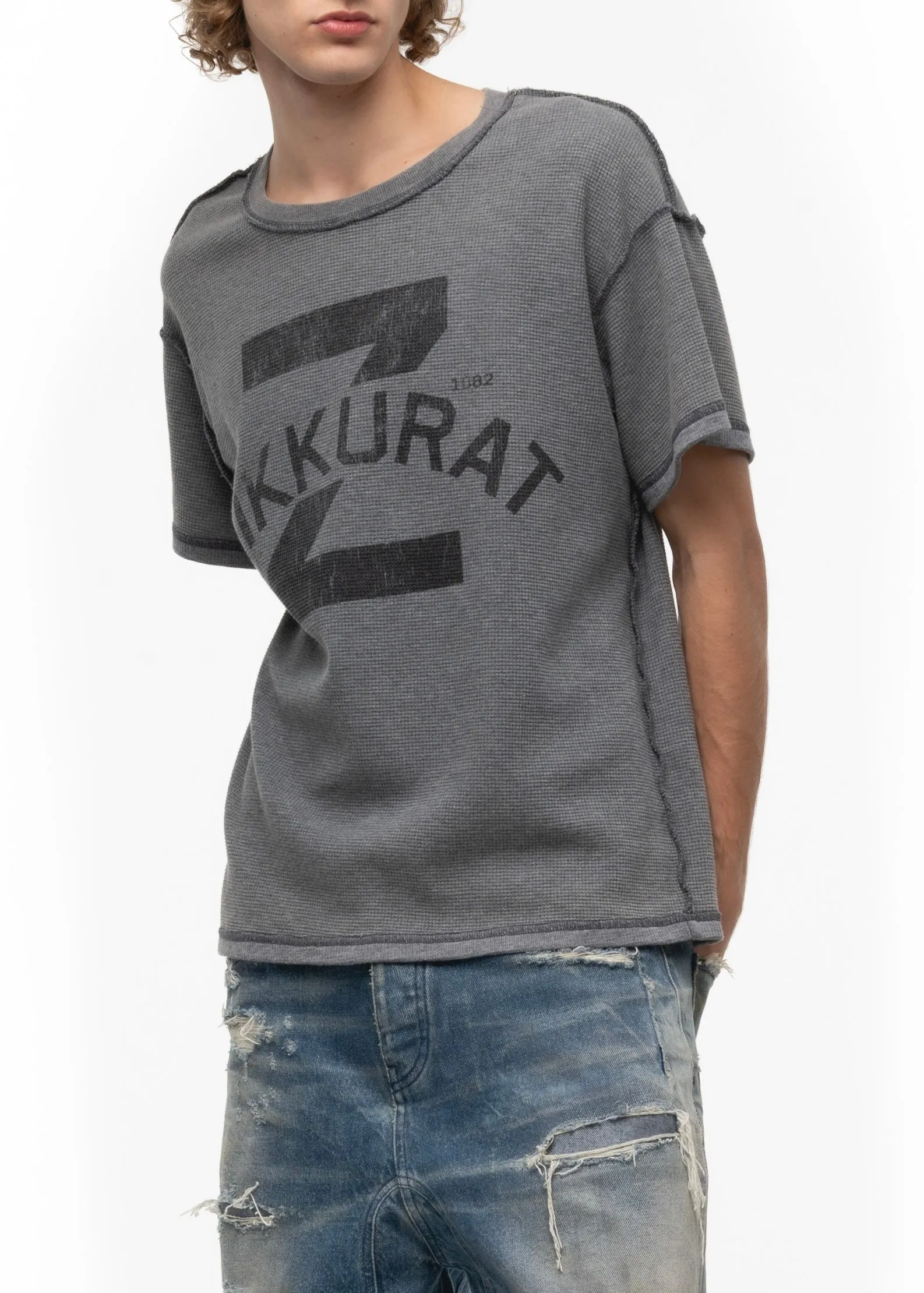 ZIKKURAT SUNFADE WAFFLE COTTON T-SHIRT GREY sold by NO/FAITH STUDIOS product image thumbnail 4