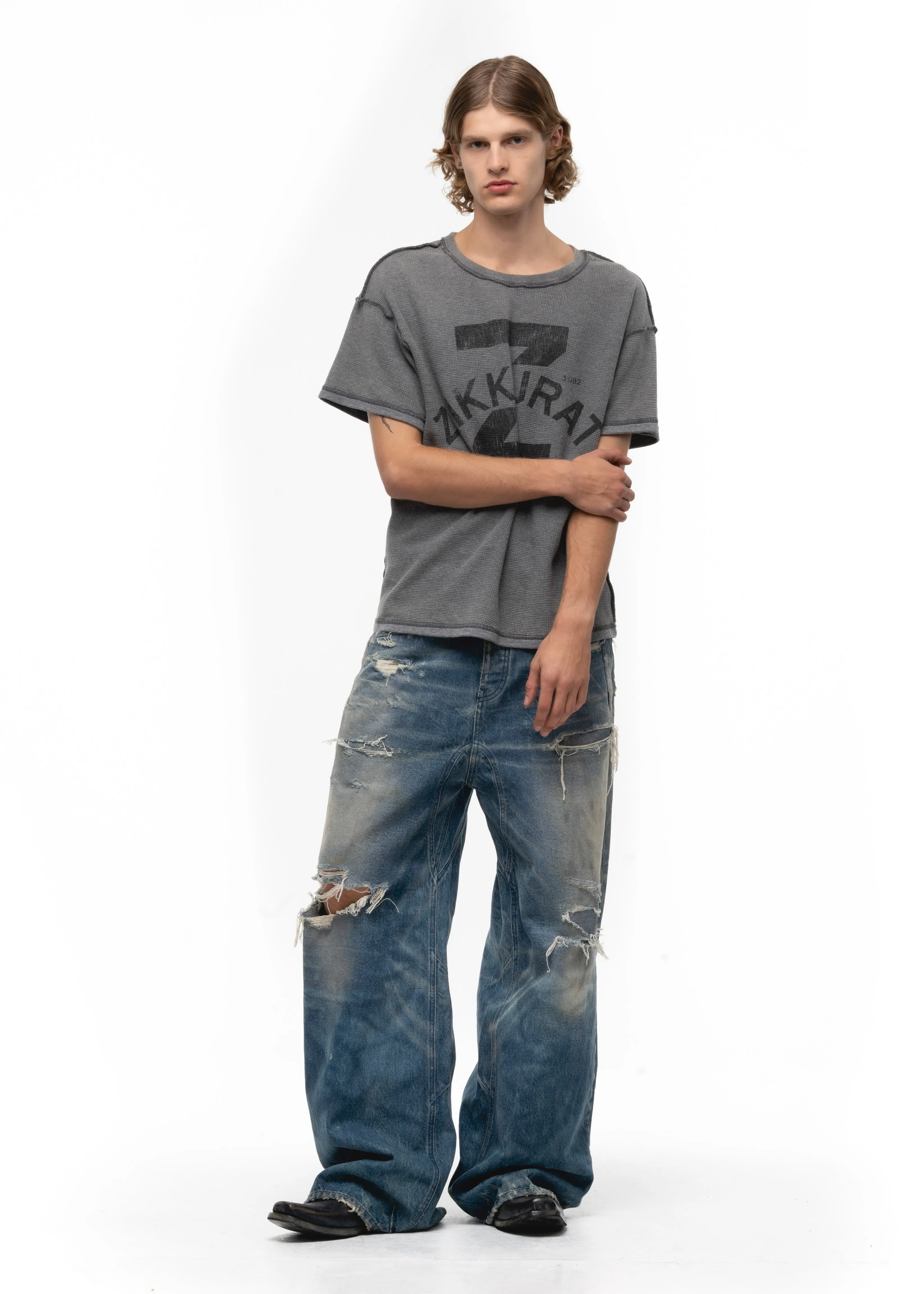 ZIKKURAT SUNFADE WAFFLE COTTON T-SHIRT GREY sold by NO/FAITH STUDIOS product image thumbnail 5