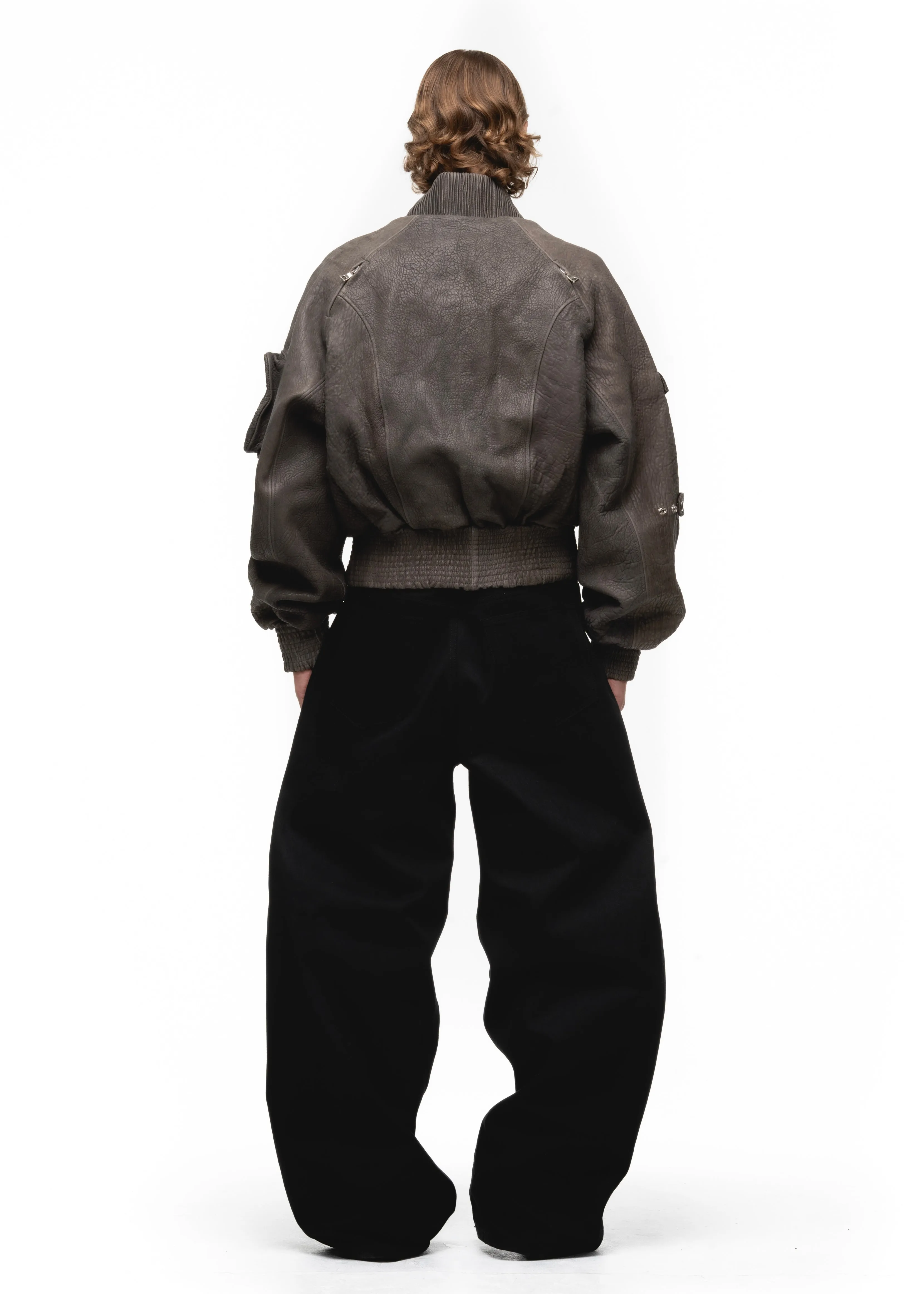 GREY DRIED CONCRETE LEATHER BOMBER sold by NO/FAITH STUDIOS product image thumbnail 4