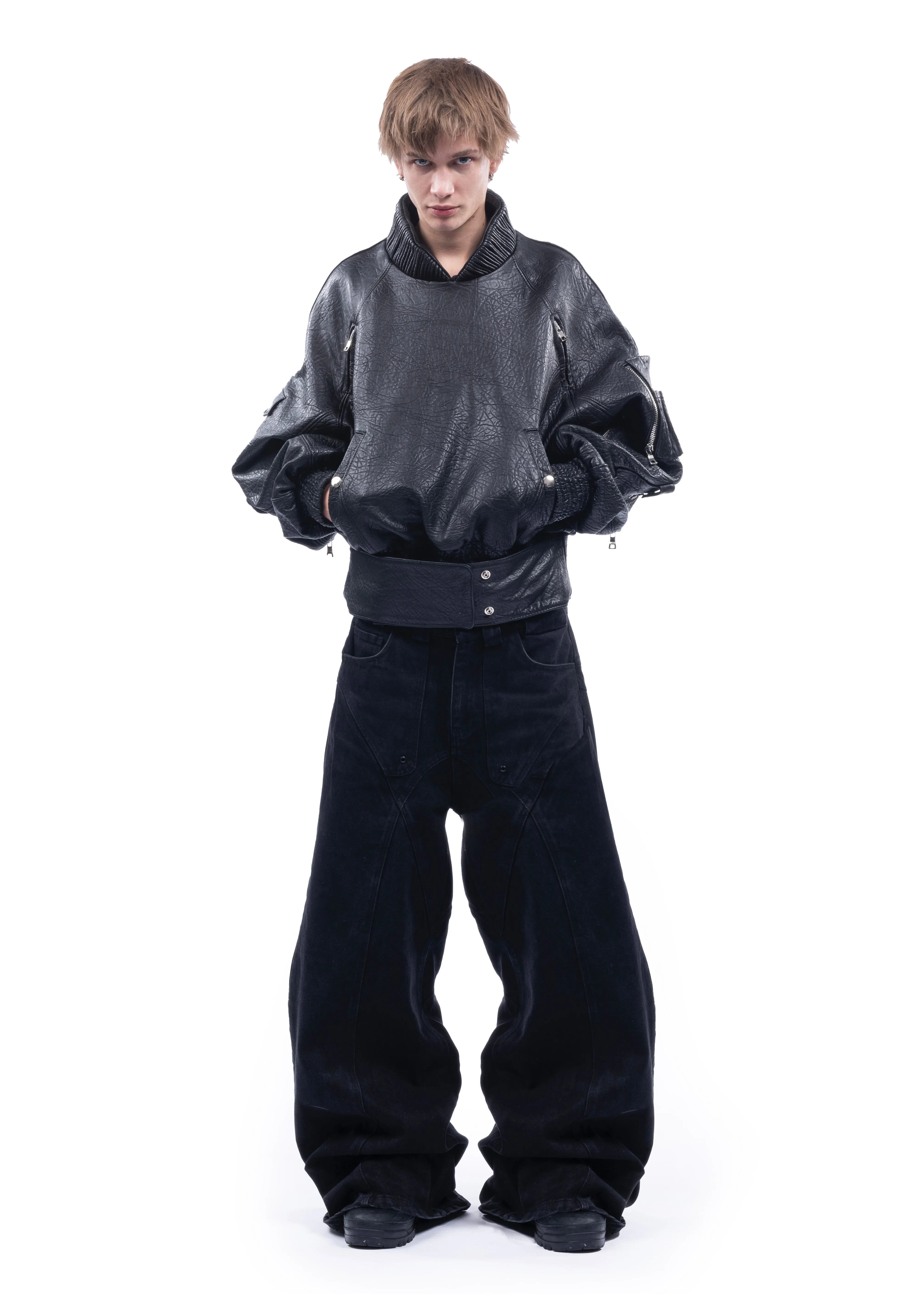 PULL OVER CONCRETE LEATHER BOMBER sold by NO/FAITH STUDIOS product image thumbnail 3