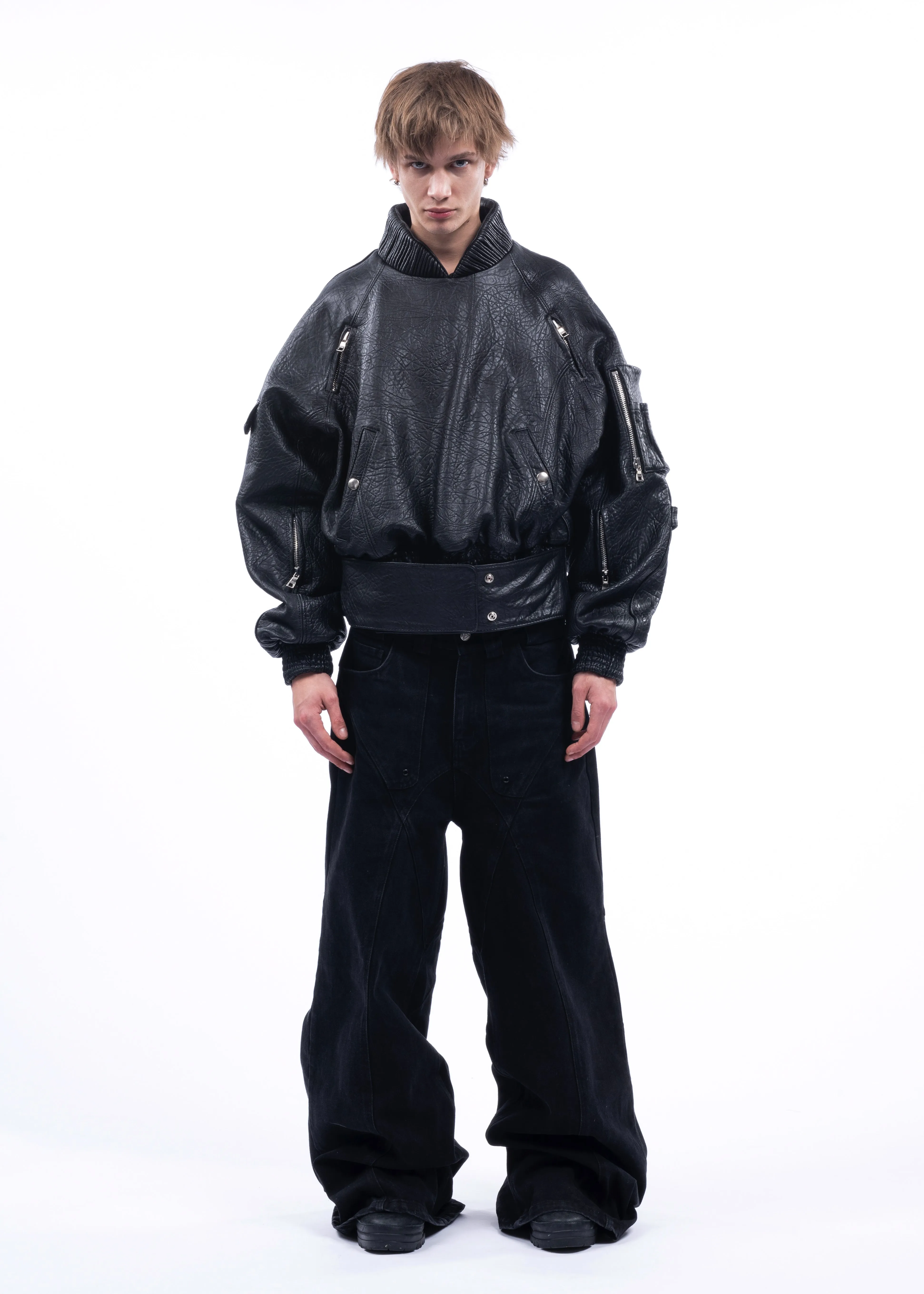 PULL OVER CONCRETE LEATHER BOMBER sold by NO/FAITH STUDIOS product image thumbnail 4