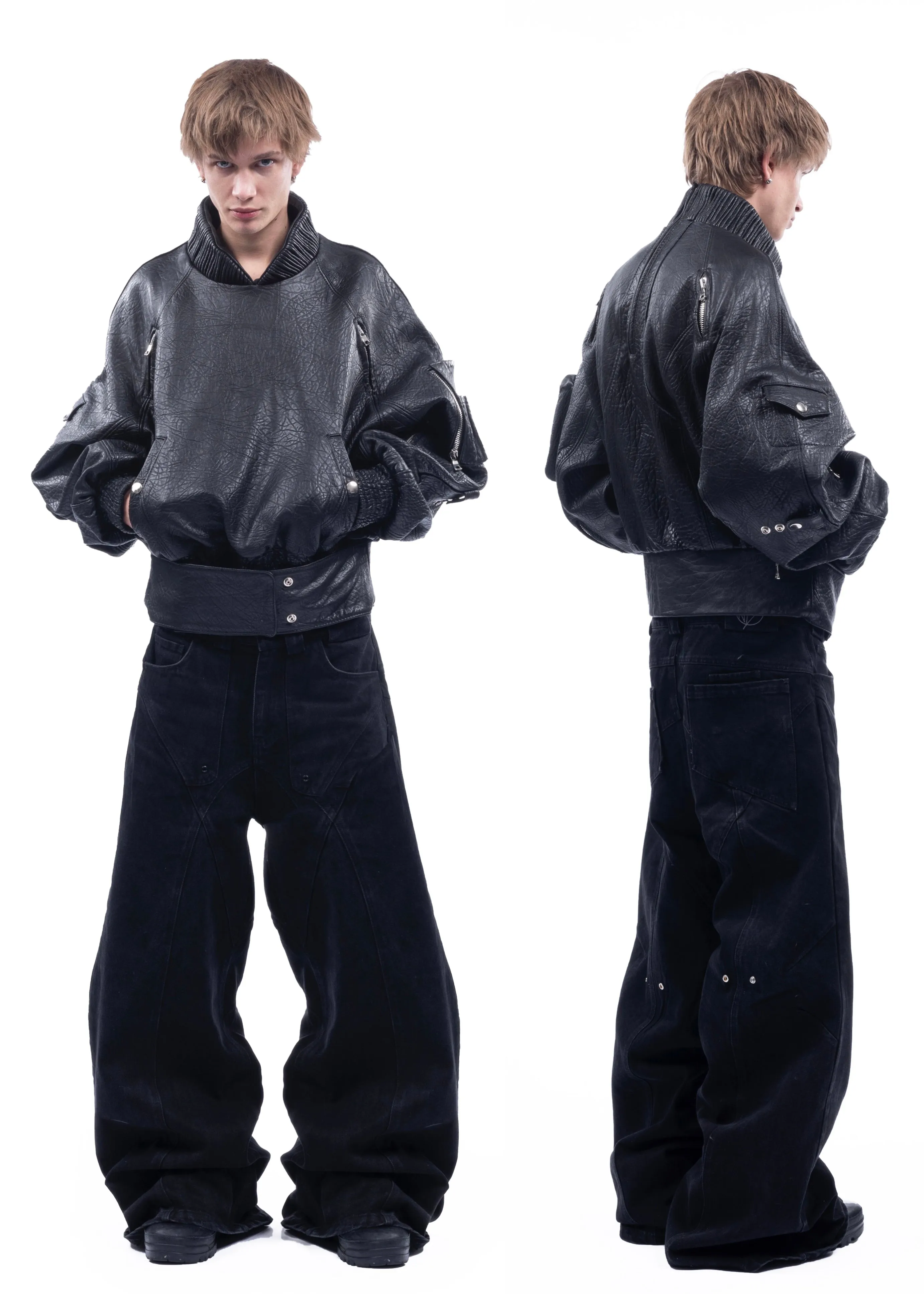 PULL OVER CONCRETE LEATHER BOMBER sold by NO/FAITH STUDIOS