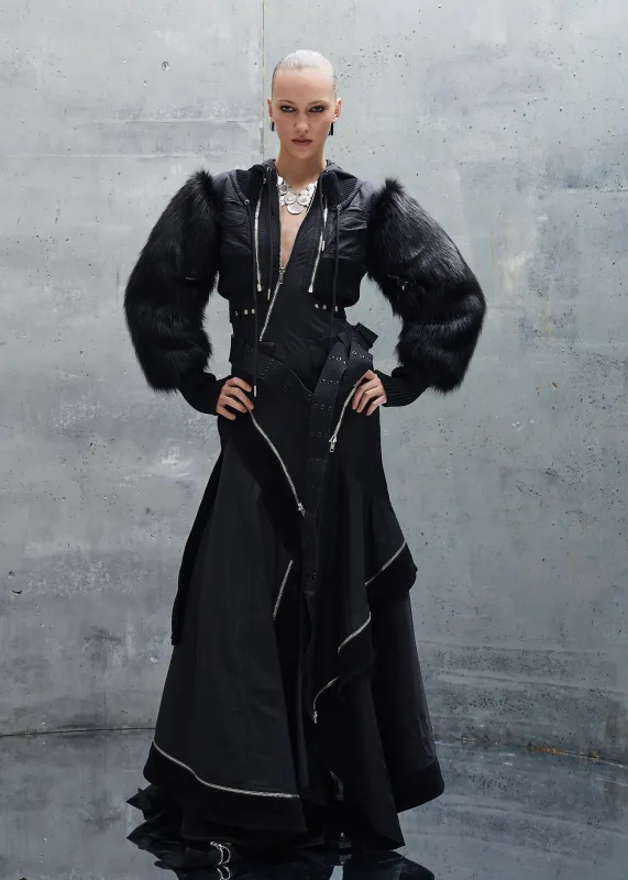 BOMBERJACKET FUR NYLON DRESS made by NO/FAITH STUDIOS