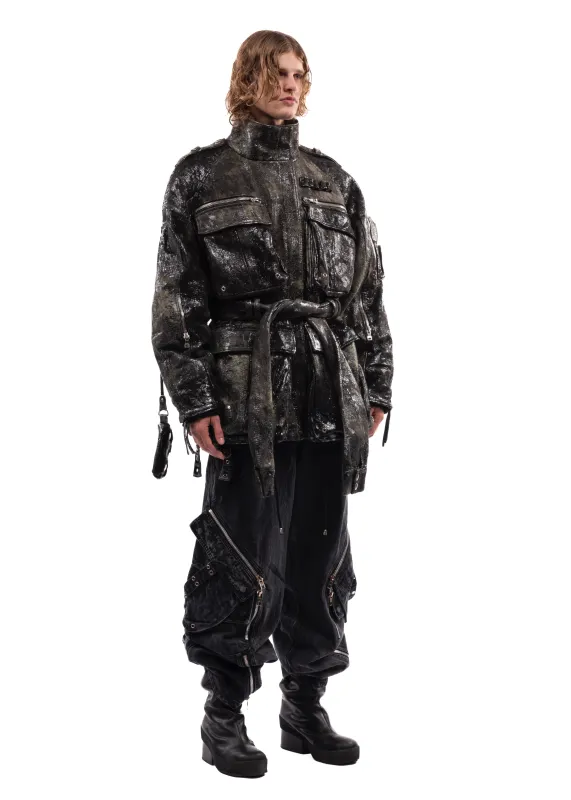 LEATHER PARKA CAMO BLACK/GREEN sold by NO/FAITH STUDIOS