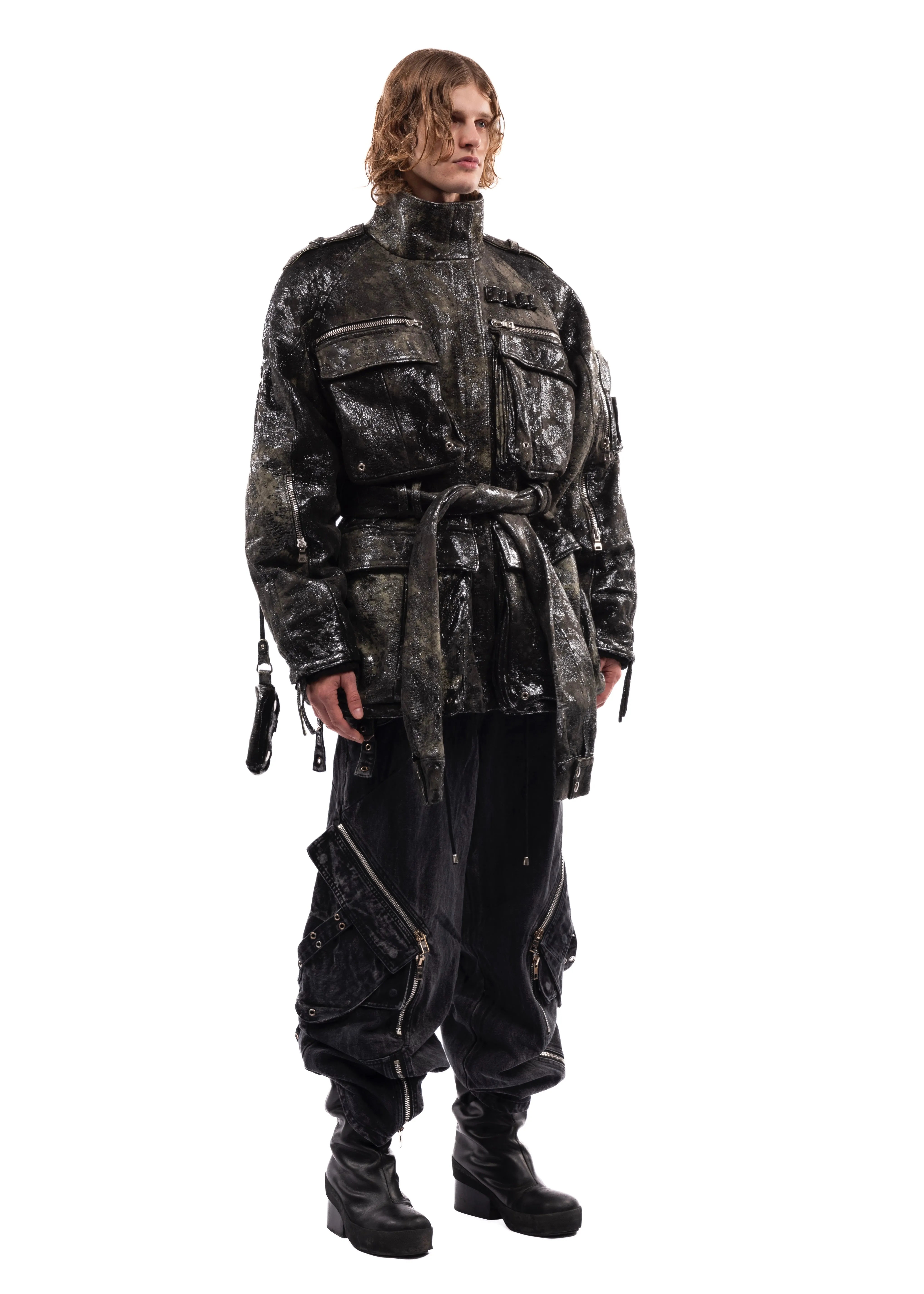 LEATHER PARKA CAMO BLACK/GREEN sold by NO/FAITH STUDIOS