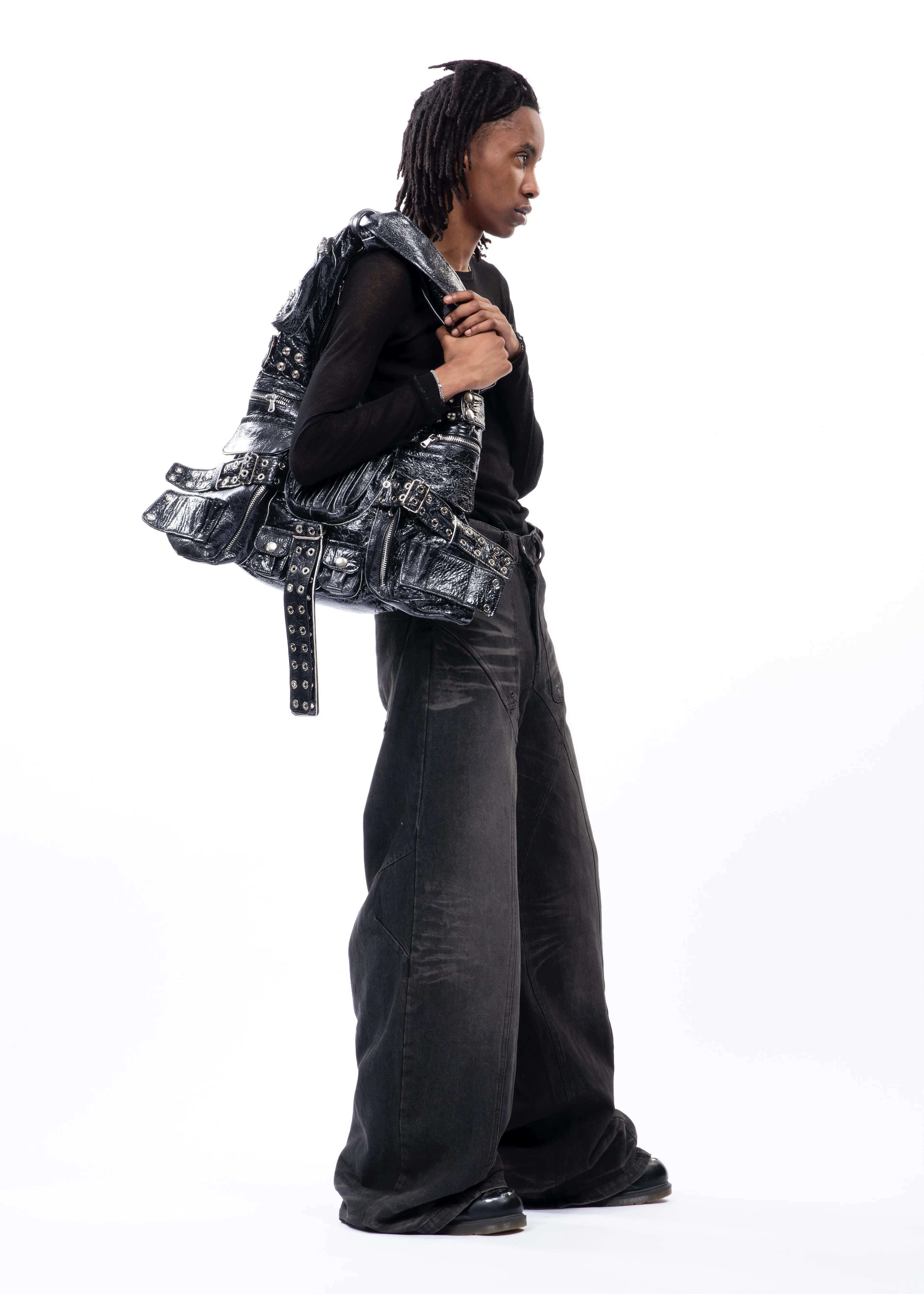 MULTIPOCKET BAG CRACKED SHINY LEATHER 005 sold by NO/FAITH STUDIOS product image thumbnail 2