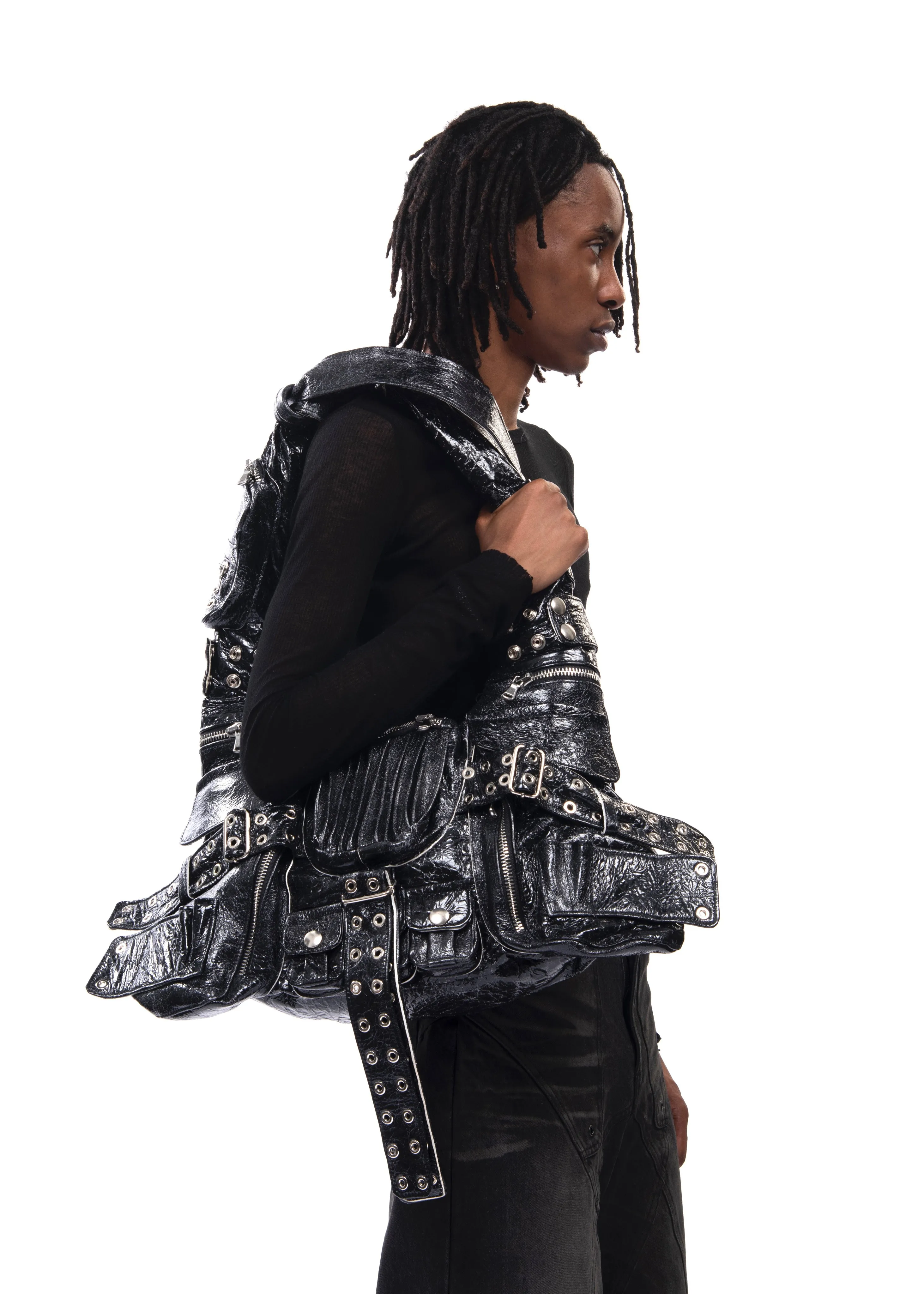 MULTIPOCKET BAG CRACKED SHINY LEATHER 005 sold by NO/FAITH STUDIOS