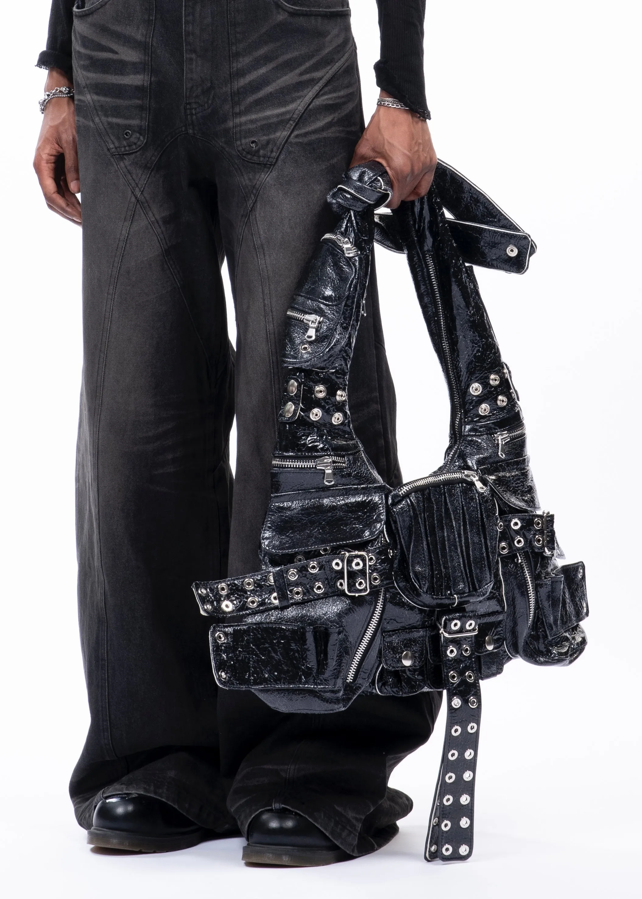 MULTIPOCKET BAG CRACKED SHINY LEATHER 005 sold by NO/FAITH STUDIOS product image thumbnail 3