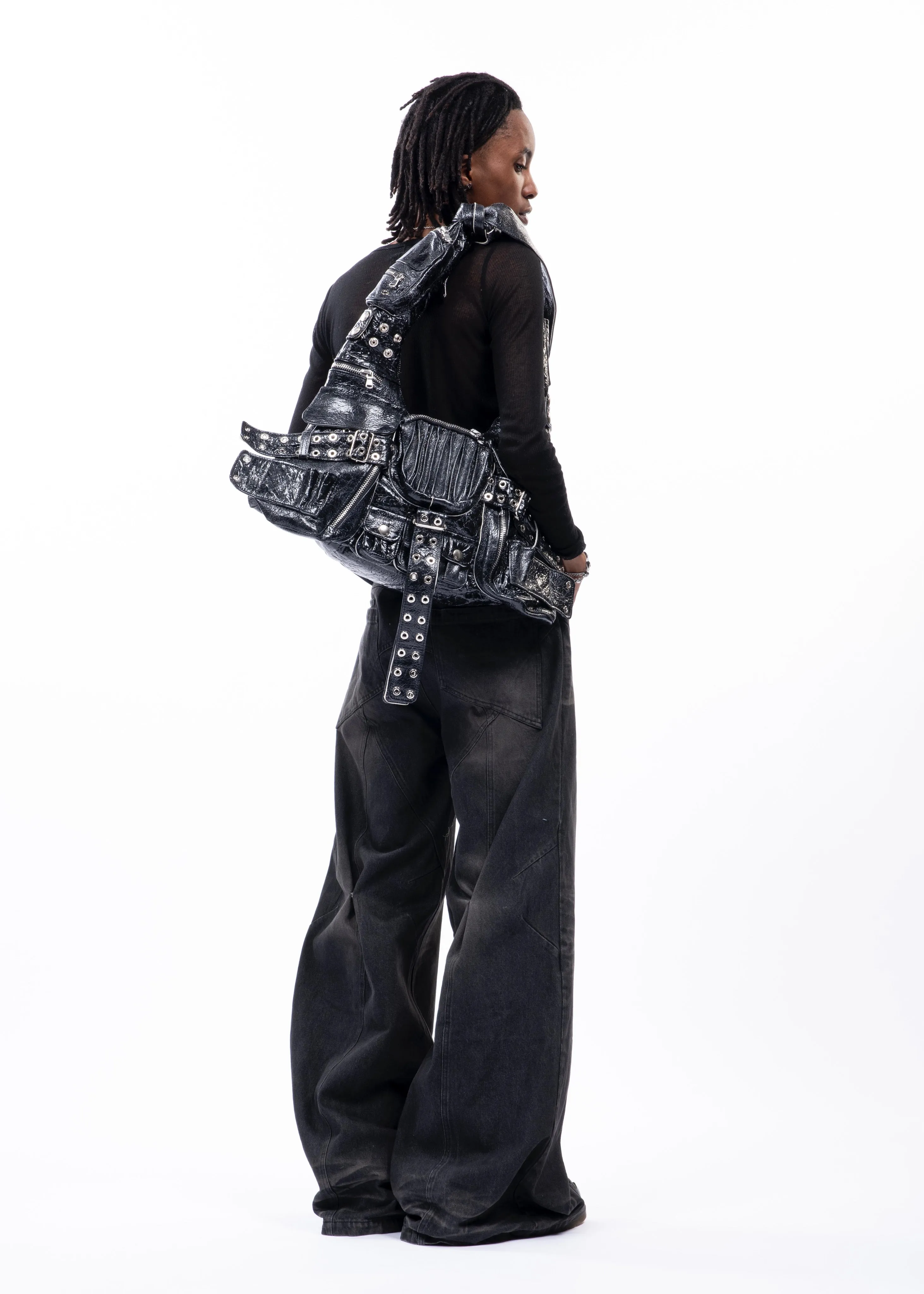 MULTIPOCKET BAG CRACKED SHINY LEATHER 005 sold by NO/FAITH STUDIOS product image thumbnail 4