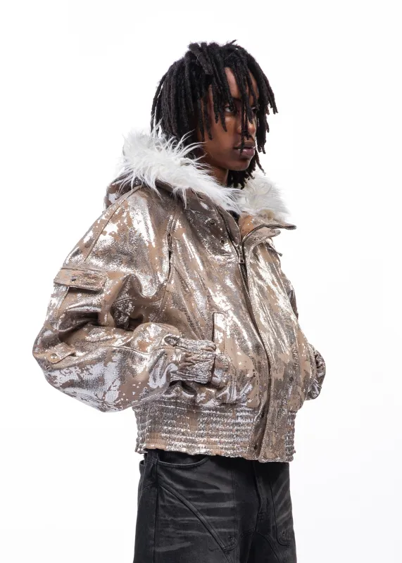 ASTRO FUR JACKET CAMOU LEATHER made by NO/FAITH STUDIOS