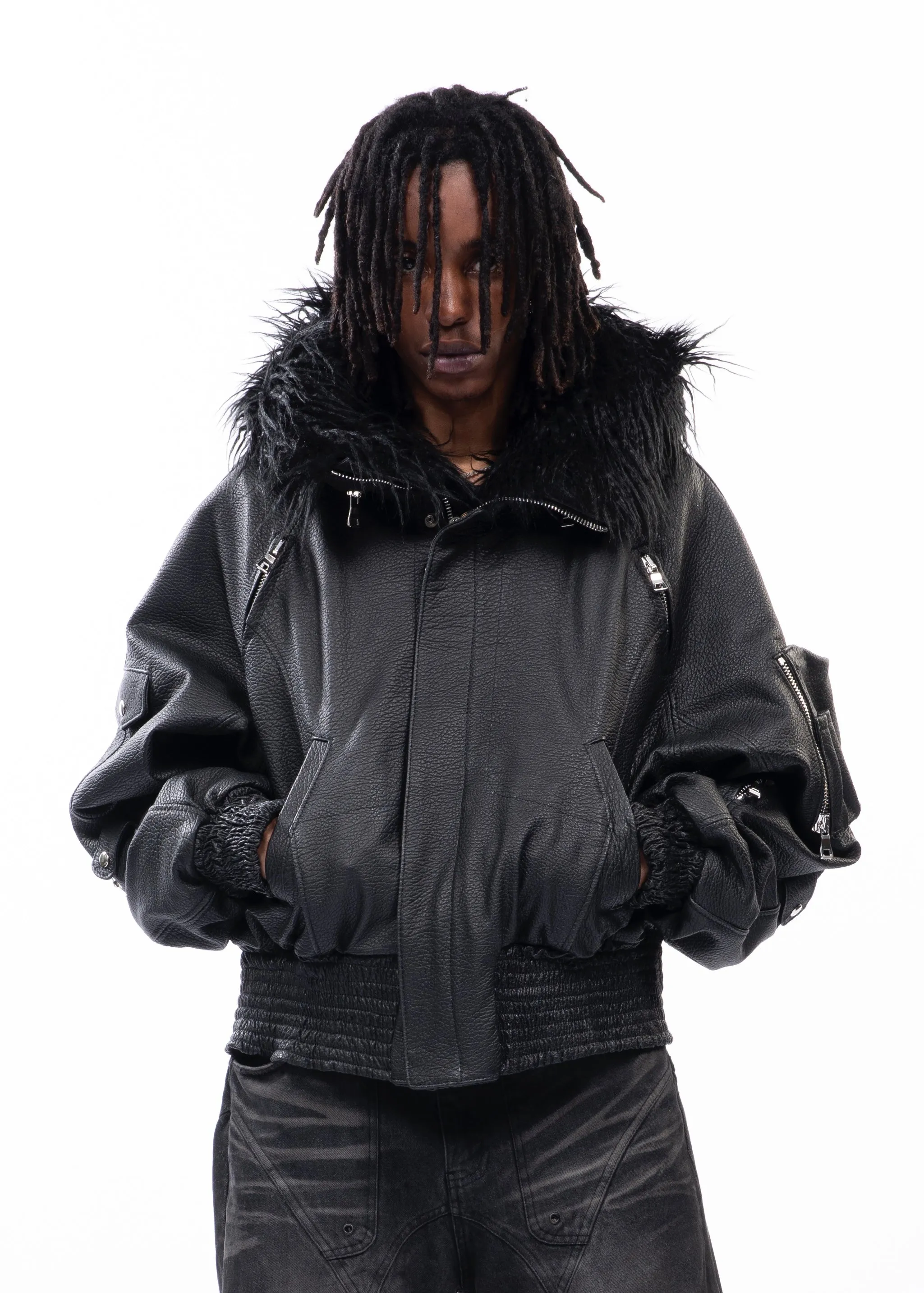 ASTRO FUR JACKET BLACK LEATHER sold by NO/FAITH STUDIOS