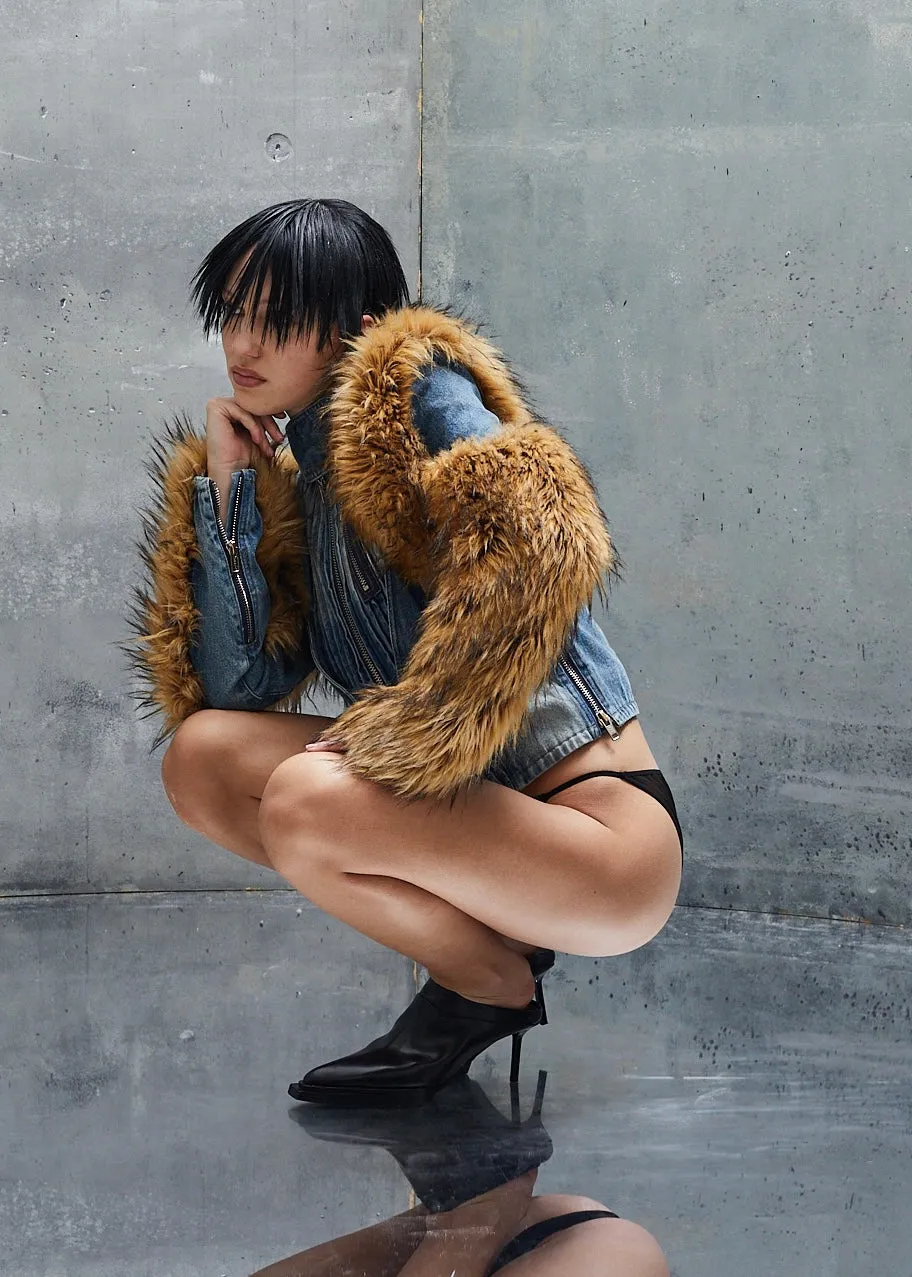 DENIM FUR ZIP JACKET UNISEX sold by NO/FAITH STUDIOS product image thumbnail 3