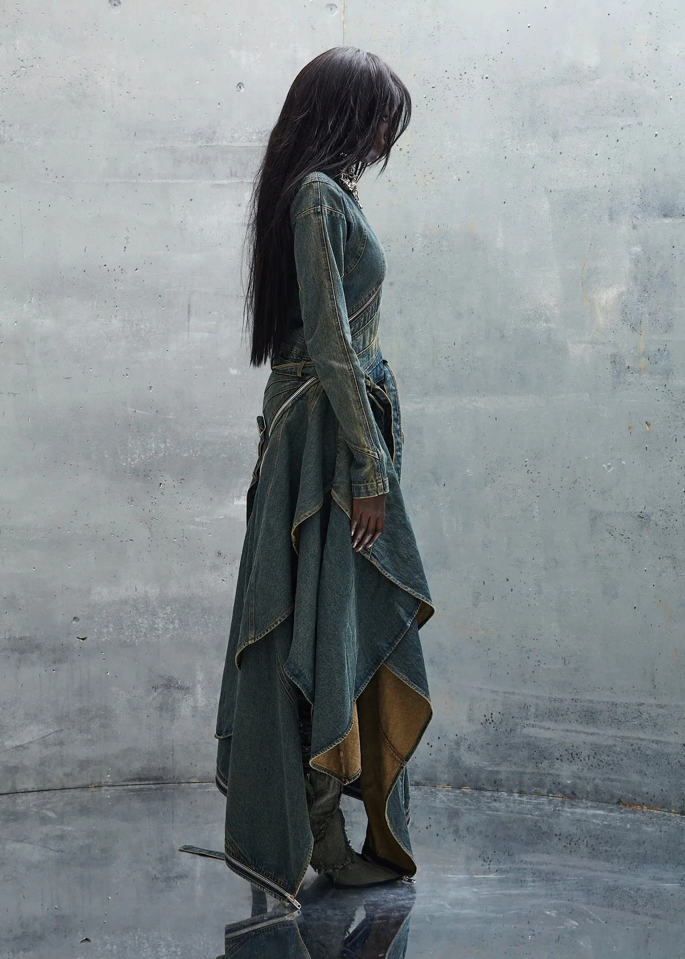 WAVE DENIM VINTAGE USED DENIM LONGSLEEVE DRESS sold by NO/FAITH STUDIOS product image thumbnail 3