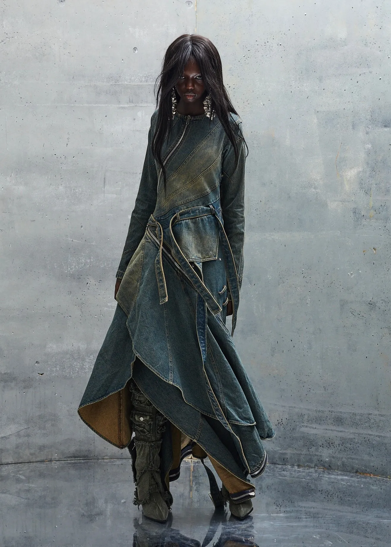 WAVE DENIM VINTAGE USED DENIM LONGSLEEVE DRESS sold by NO/FAITH STUDIOS product image thumbnail 2