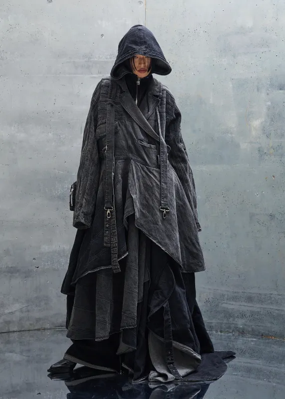 HEAVY FADED BLACK WAVE LAYERING DENIM COAT made by NO/FAITH STUDIOS