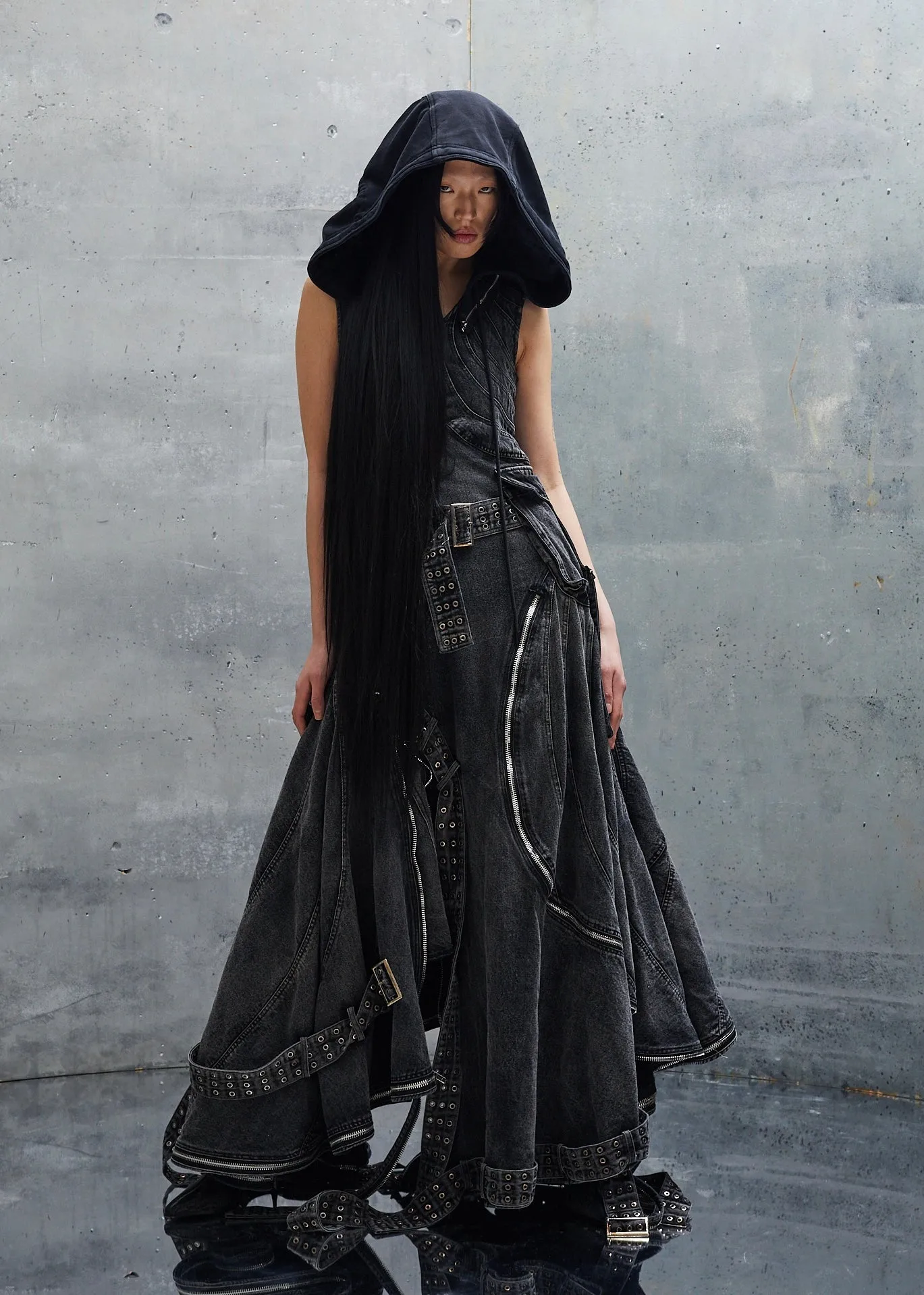 BELT DENIM HOOD DRESS sold by NO/FAITH STUDIOS product image thumbnail 4
