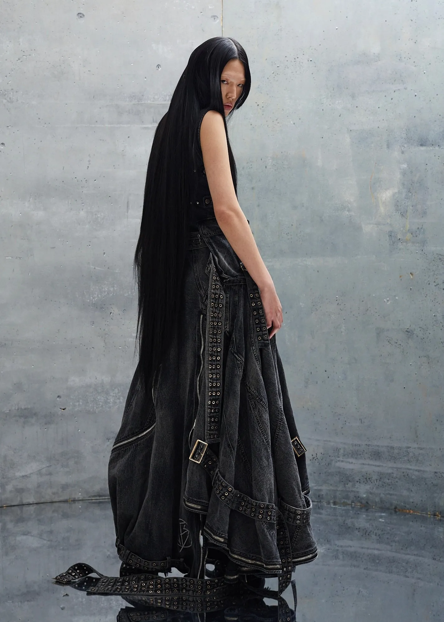 BELT DENIM HOOD DRESS sold by NO/FAITH STUDIOS product image thumbnail 3