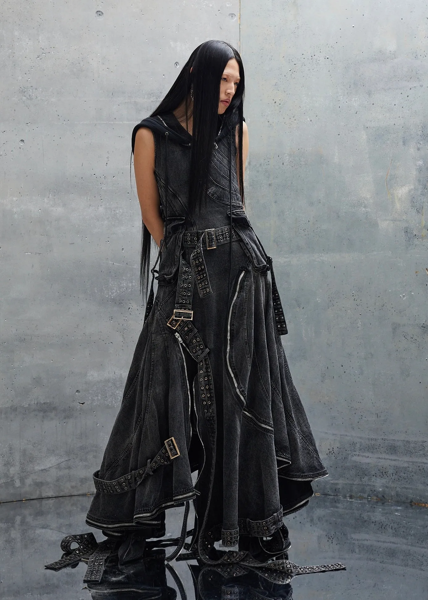 BELT DENIM HOOD DRESS sold by NO/FAITH STUDIOS product image thumbnail 2