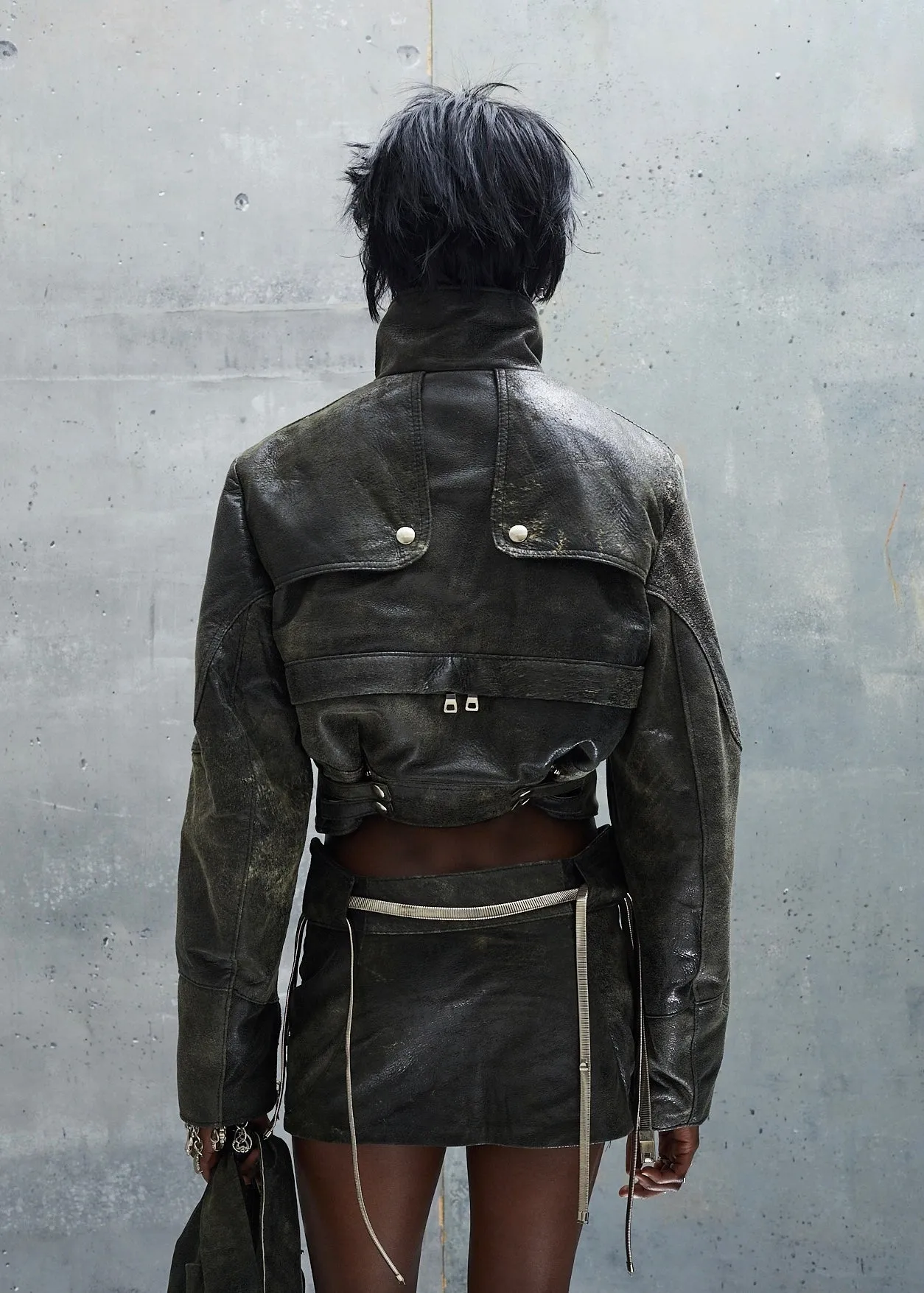 SNAKE ZIP USED LEATHER GREEN SKIRT sold by NO/FAITH STUDIOS product image thumbnail 5