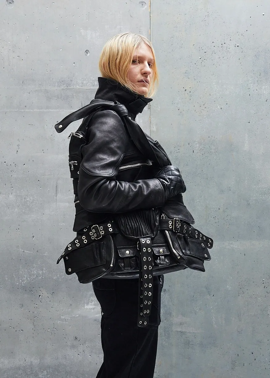 SNAKE ZIP LEATHER JACKET BLACK UNISEX sold by NO/FAITH STUDIOS product image thumbnail 5