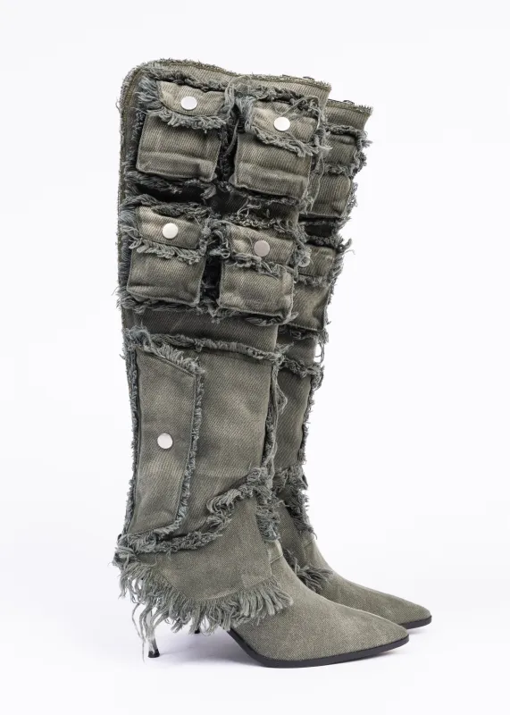 POCKET DENIM HEELS KHAKI made by NO/FAITH STUDIOS