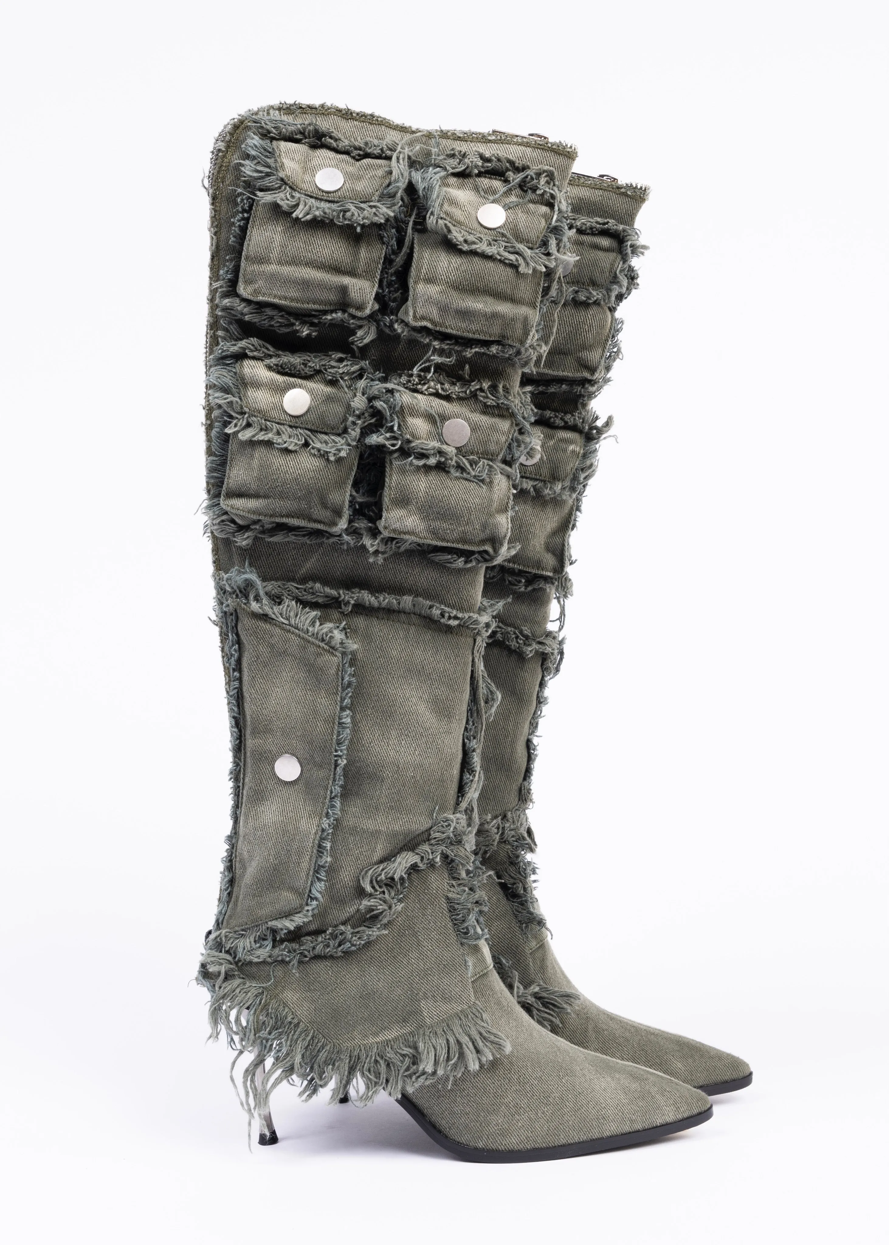 POCKET DENIM HEELS KHAKI sold by NO/FAITH STUDIOS