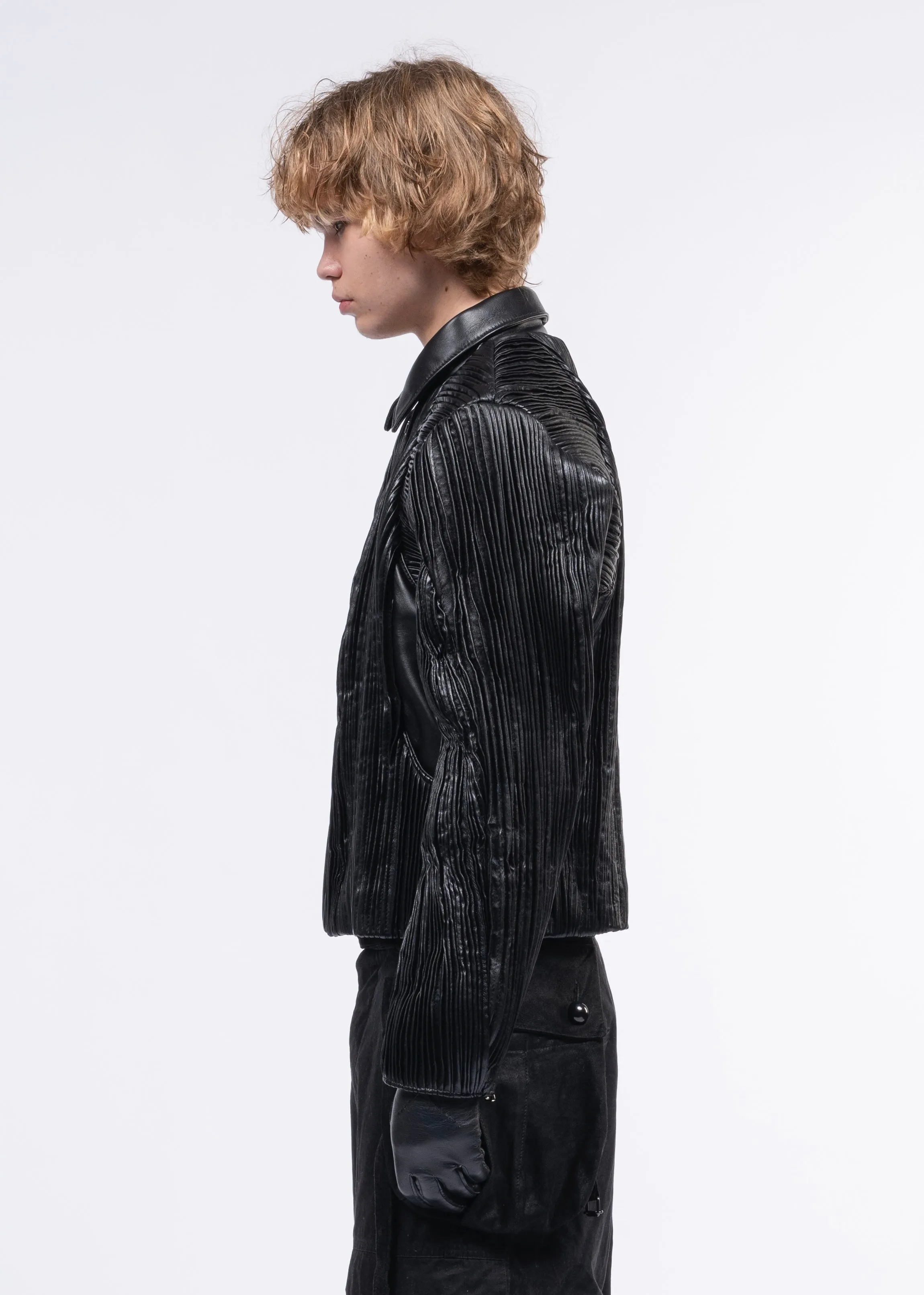 LEATHER PLISSE JACKET MENS sold by NO/FAITH STUDIOS product image thumbnail 5