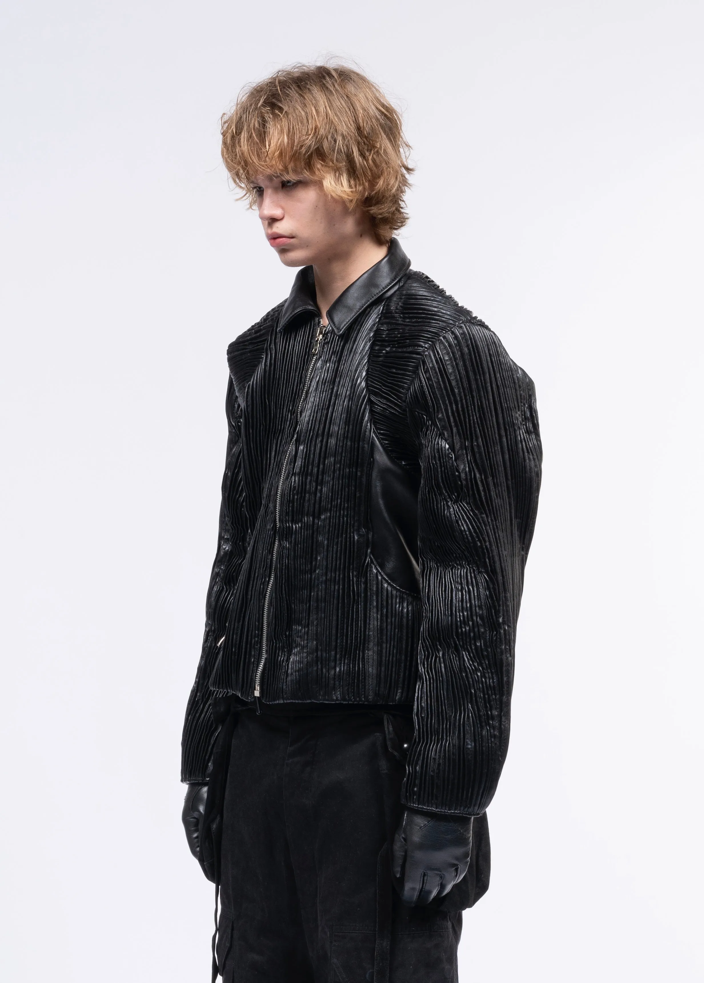 LEATHER PLISSE JACKET MENS sold by NO/FAITH STUDIOS product image thumbnail 3