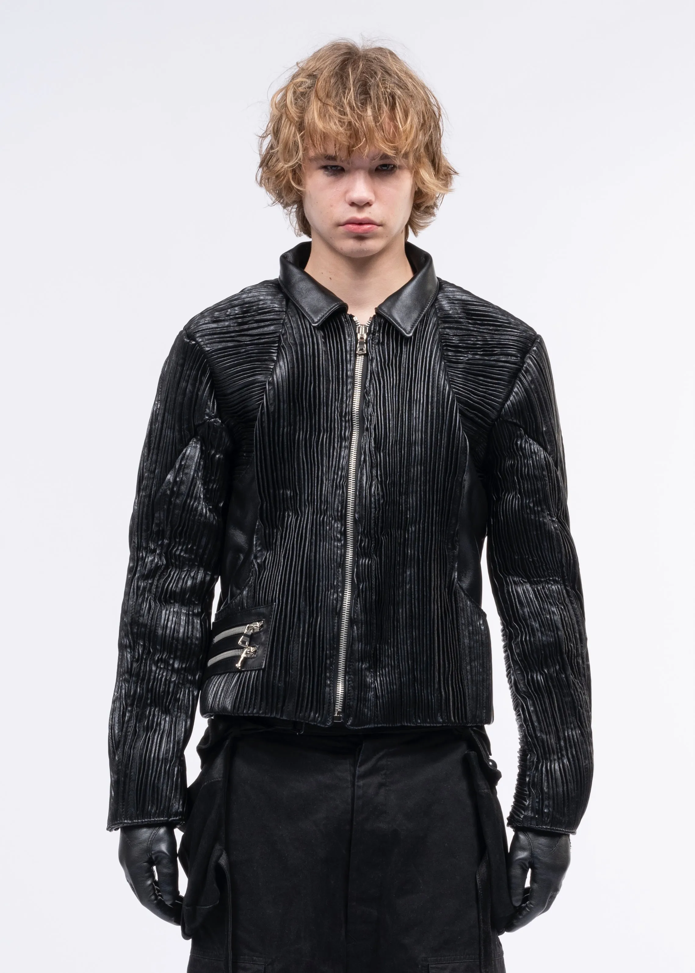 LEATHER PLISSE JACKET MENS sold by NO/FAITH STUDIOS product image thumbnail 2