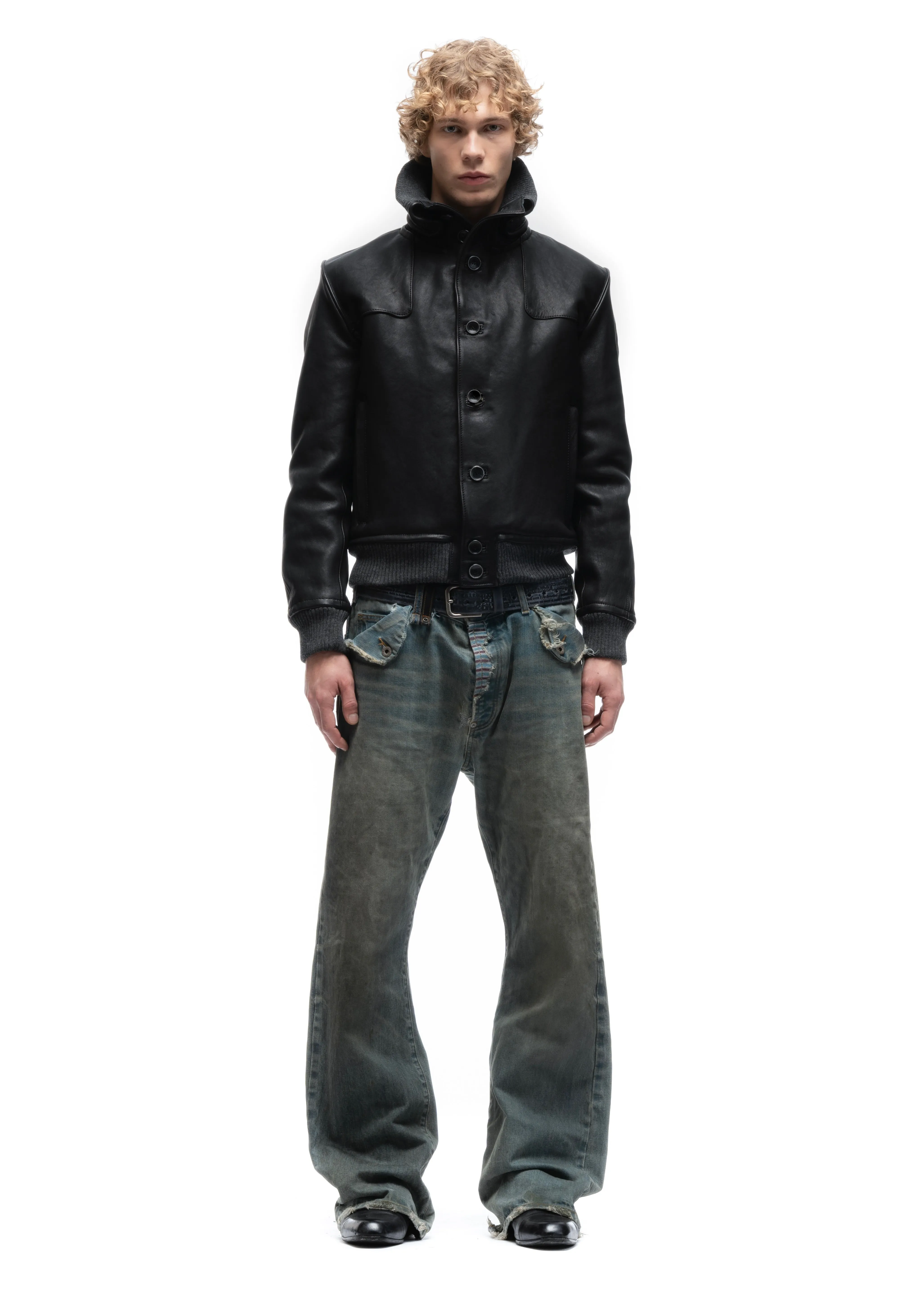 COLLAR UP BUTTON LEATHER JACKET BLACK sold by NO/FAITH STUDIOS product image thumbnail 2