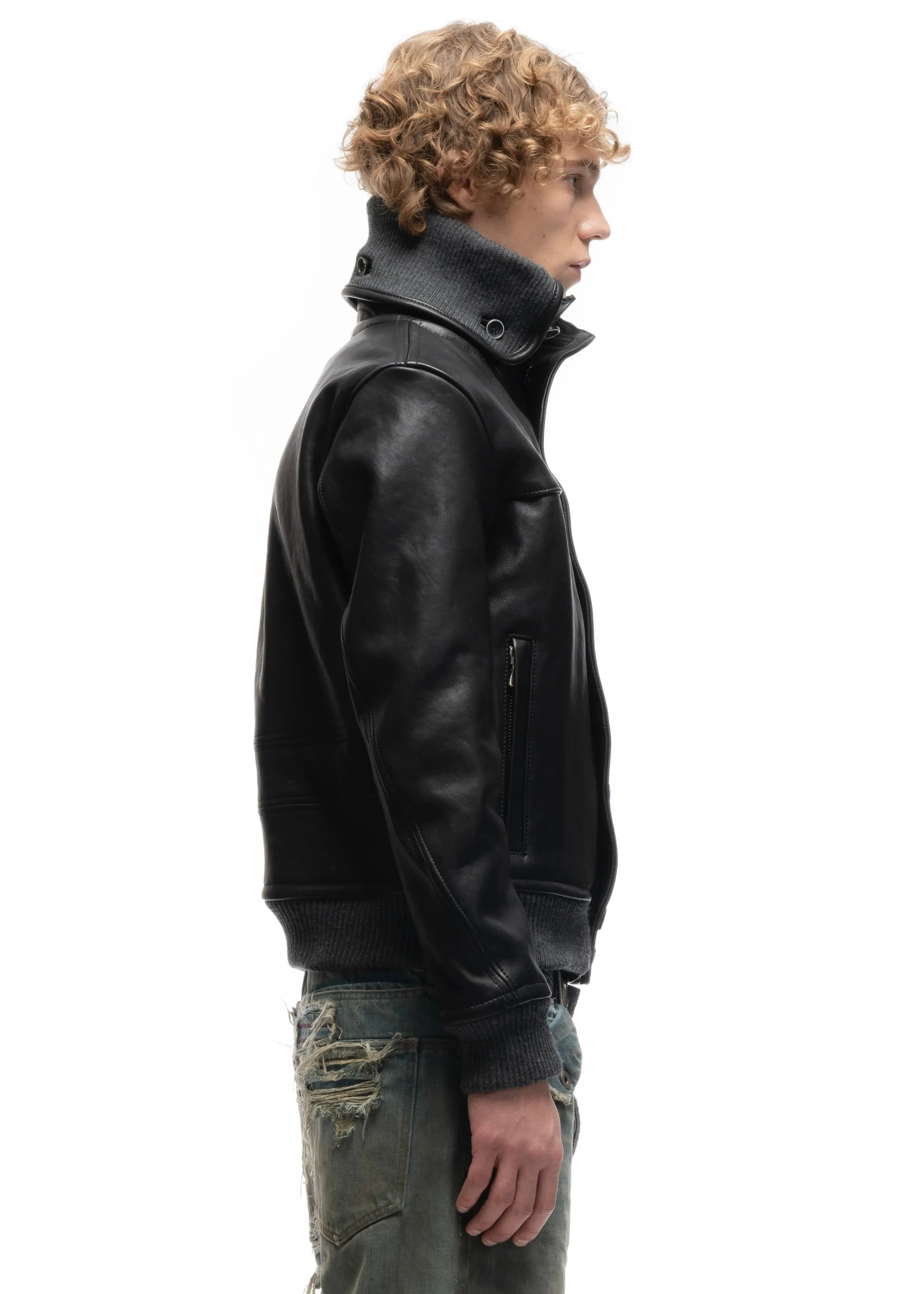 COLLAR UP BUTTON LEATHER JACKET BLACK sold by NO/FAITH STUDIOS product image thumbnail 5