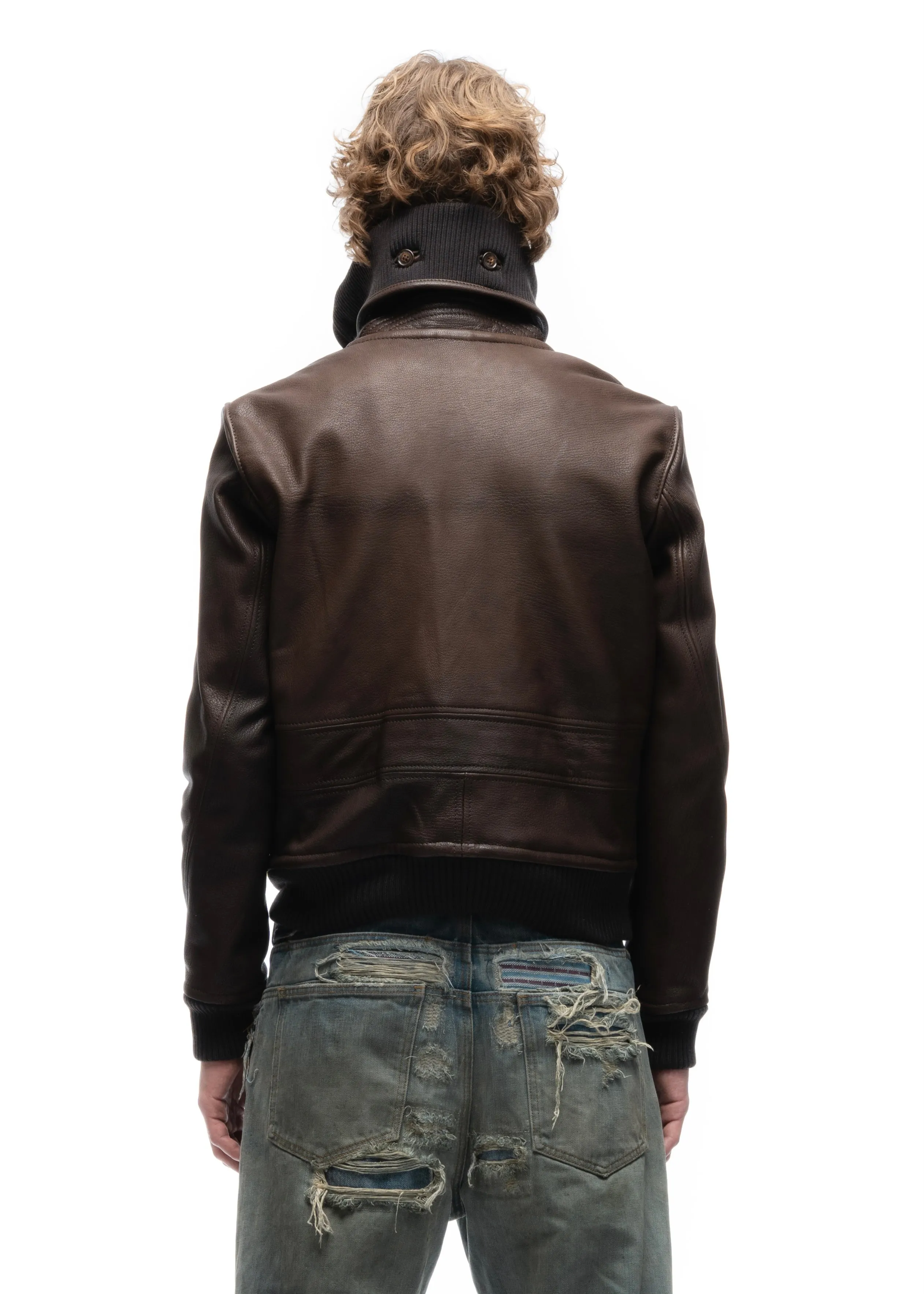 COLLAR UP BUTTON LEATHER JACKET BROWN sold by NO/FAITH STUDIOS product image thumbnail 5