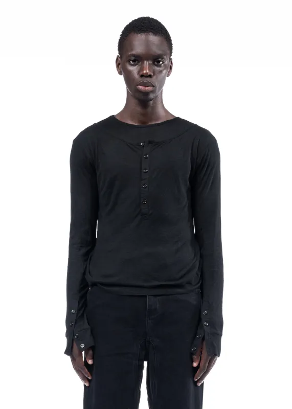 DOUBLE-LAYERED BUTTON ORGANIC COTTON LONGSLEEVE BLACK made by NO/FAITH STUDIOS