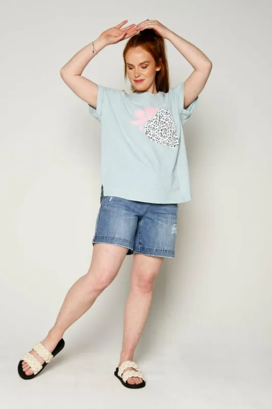 One Ten Willow Cuff Sleeve Strawberry Tee - Washed Blue sold by Bayside Shoe Warehouse