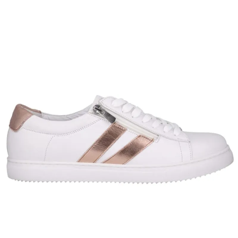 Cabello Ultimate White/gold Side Zip Sneaker sold by Bayside Shoe Warehouse