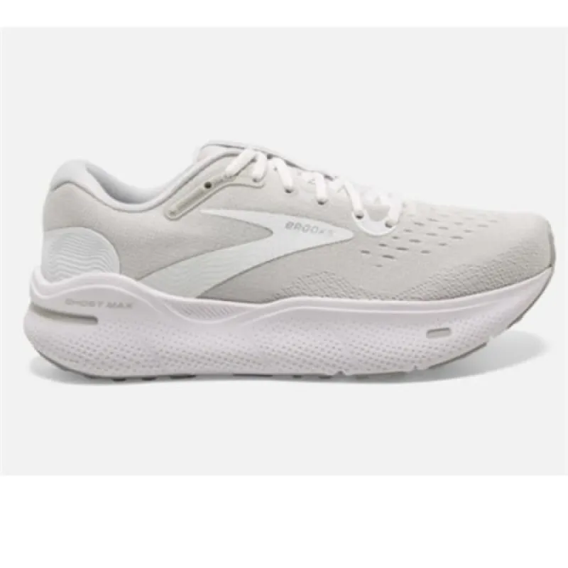 Brooks Ghost Max M 2e White/oyster/metallic Silver Width sold by Bayside Shoe Warehouse