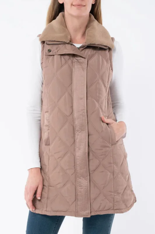 Jump Fur Trim Long Vest Caramel sold by Bayside Shoe Warehouse