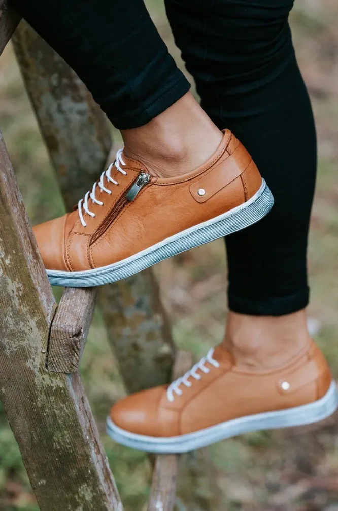 Cabello Comfort Eg18 Tan Side Zip & Lace Up Sneakers sold by Bayside Shoe Warehouse product image thumbnail 2