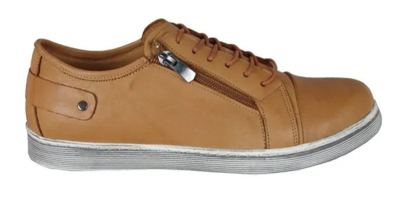 Cabello Comfort Eg18 Tan Side Zip & Lace Up Sneakers sold by Bayside Shoe Warehouse