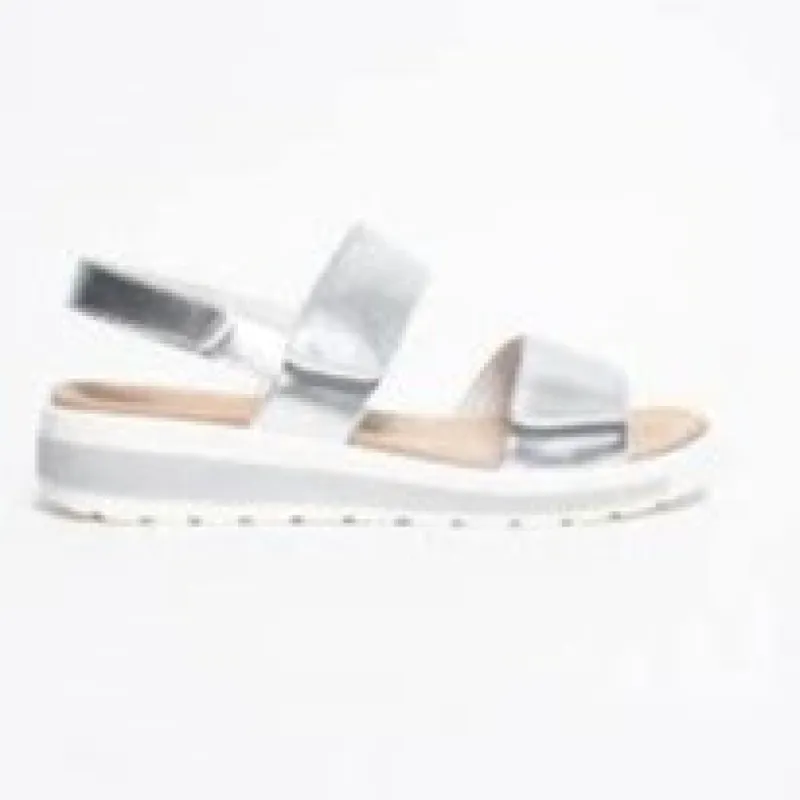 Ziera Garlin Silver-white Leather Adjustable Sandal sold by Bayside Shoe Warehouse