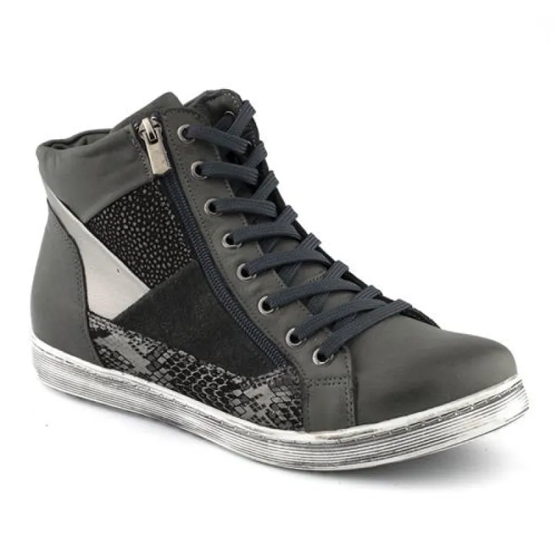 Cabello Eg51 Dark Grey Side Zip & Lace Up Ankle Boots sold by Bayside Shoe Warehouse