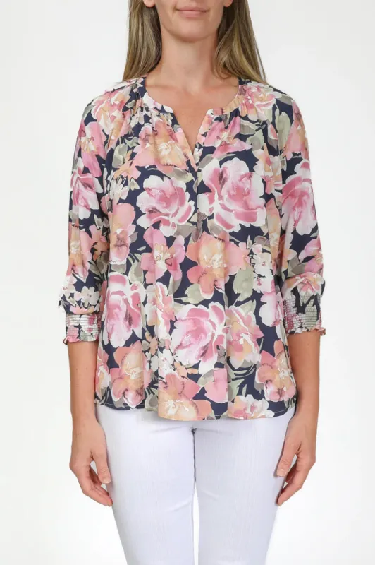 Jump Blurred Floral Shirred Sleeve Top sold by Bayside Shoe Warehouse