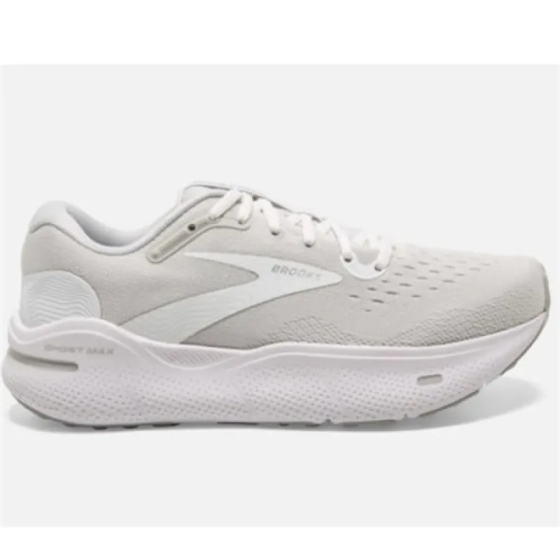 Brooks Ghost Max W 1d White/oyster/ Metallic Silver Width sold by Bayside Shoe Warehouse